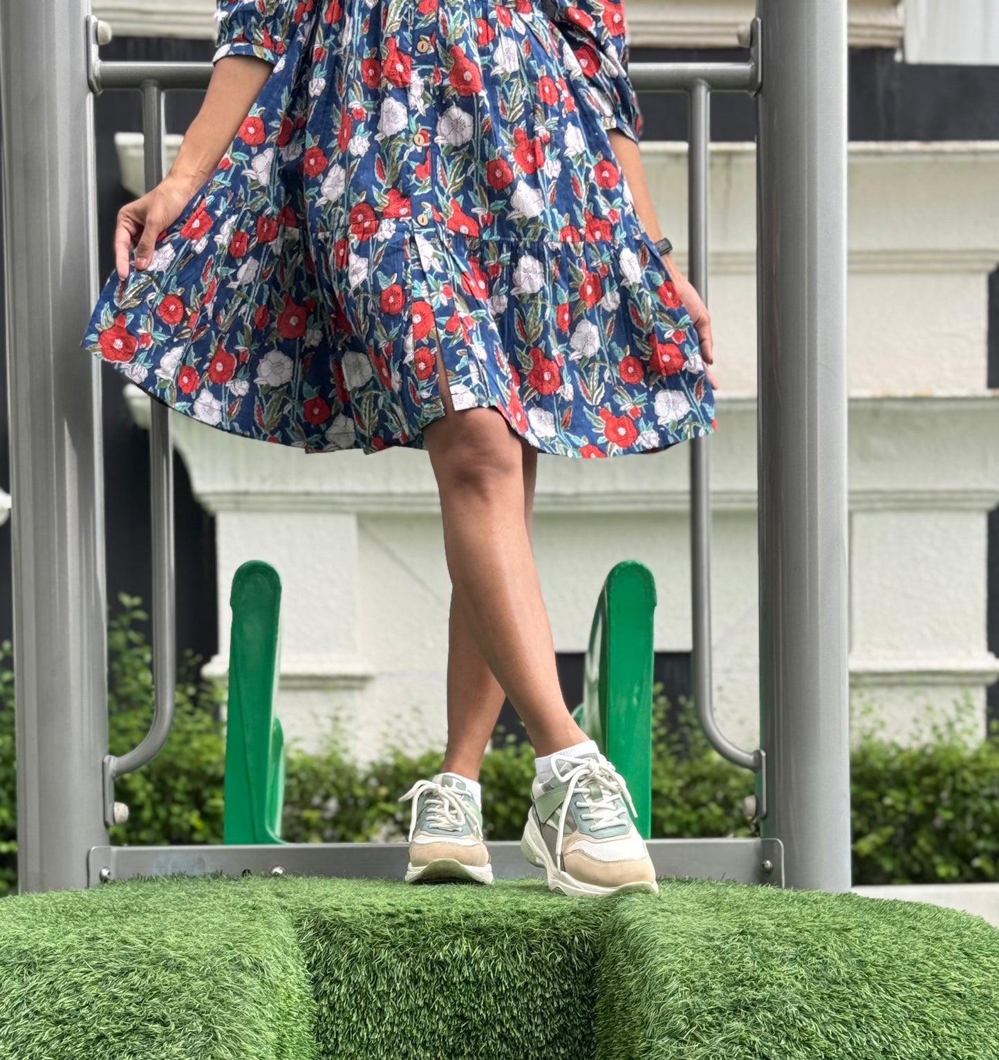 #MBA1896 Blue floral handblock dress