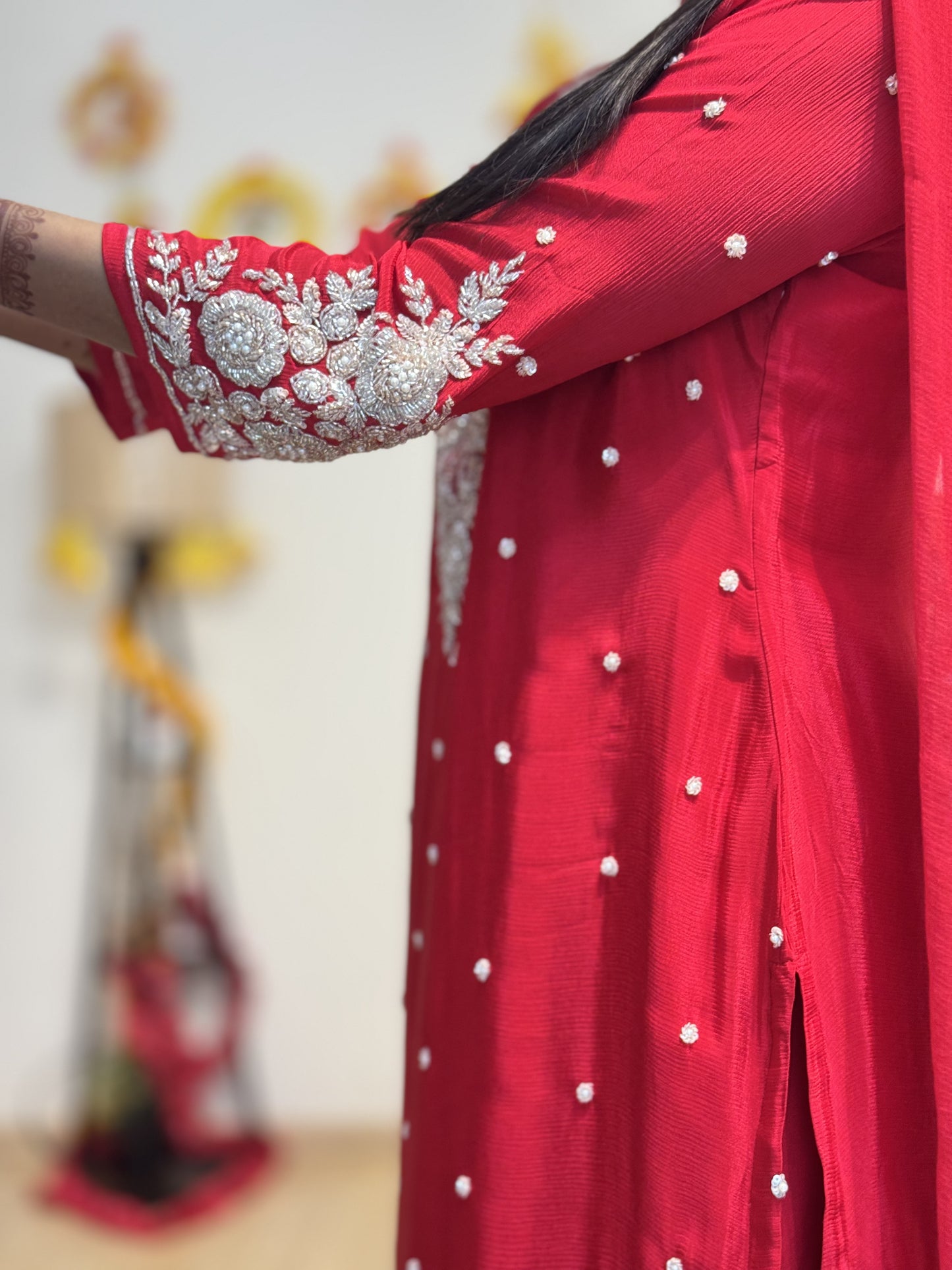 #MBA2032 Red pure chinon suit set