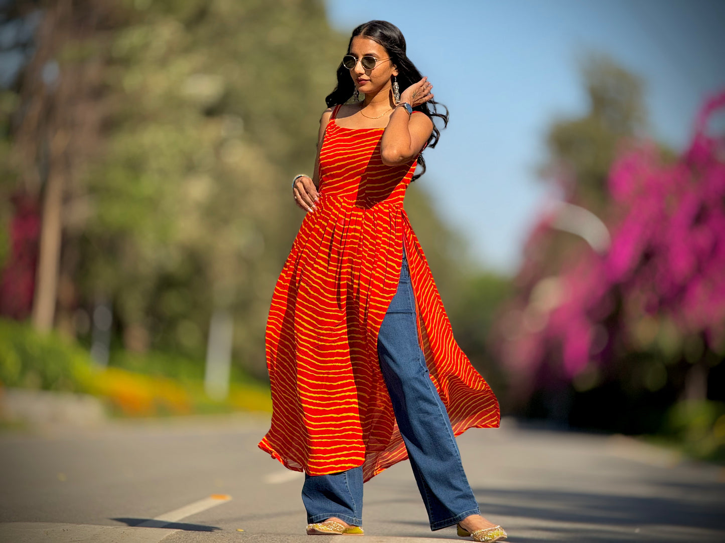 #MBA1911 Leheriya side slit kurti- Red