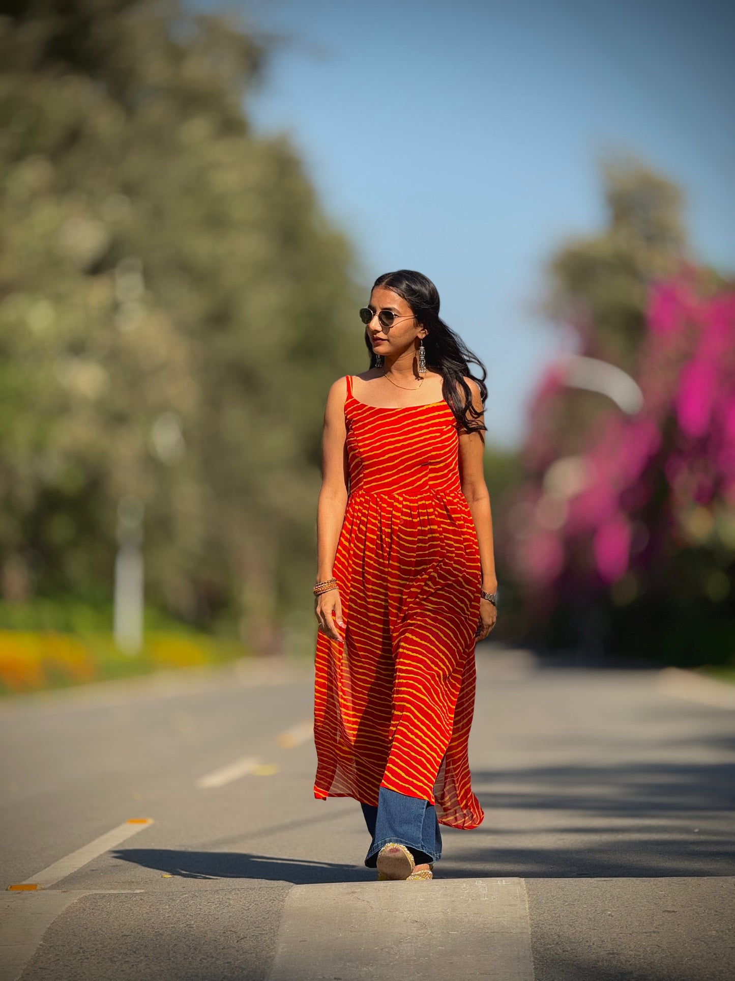 #MBA1911 Leheriya side slit kurti- Red