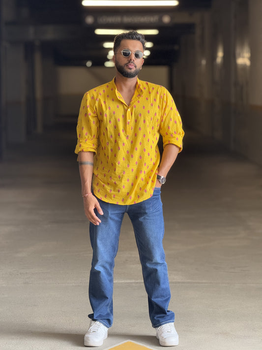 #MBA1925 Men's cotton kurta- Yellow