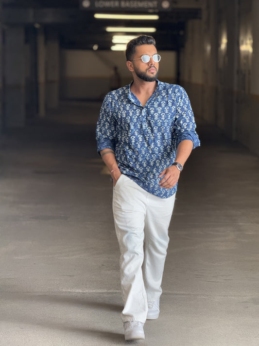 #MBA1928 Men's cotton kurta- Indigo blue