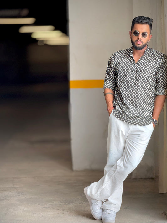 #MBA1924 Men's cotton kurta- Black