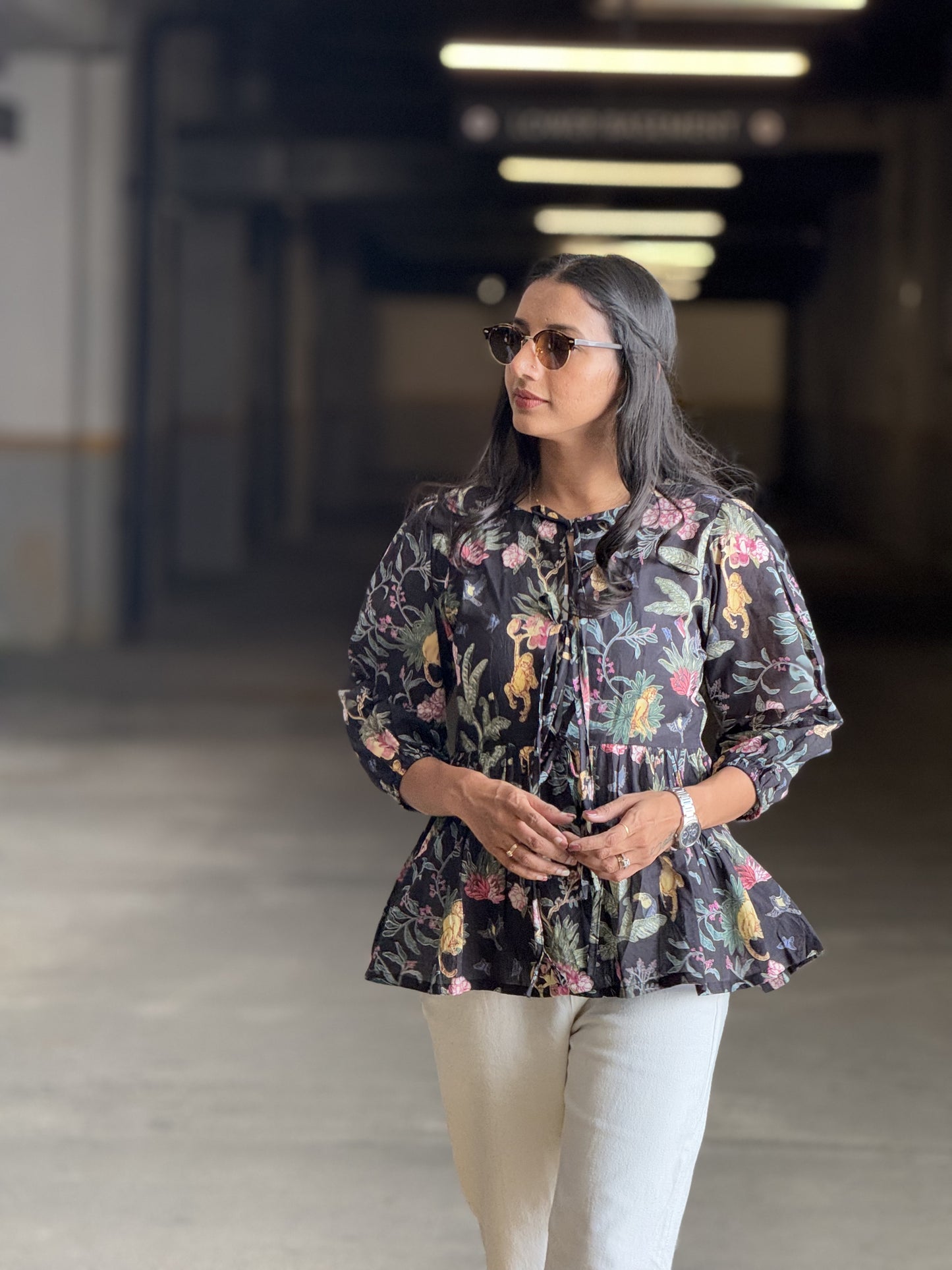 #MBA1919 Floral Black cotton top