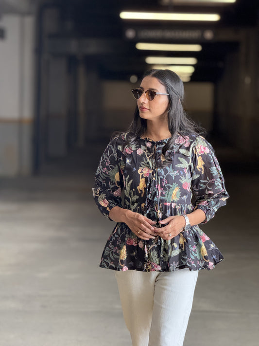 #MBA1919 Floral Black cotton top