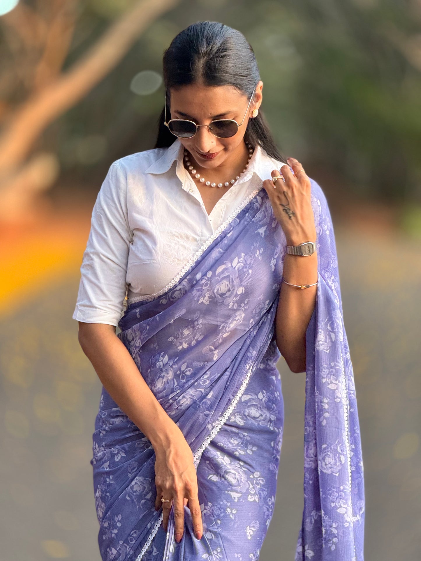 #MBA2107 Powder blue rose 1 min saree (without blouse)