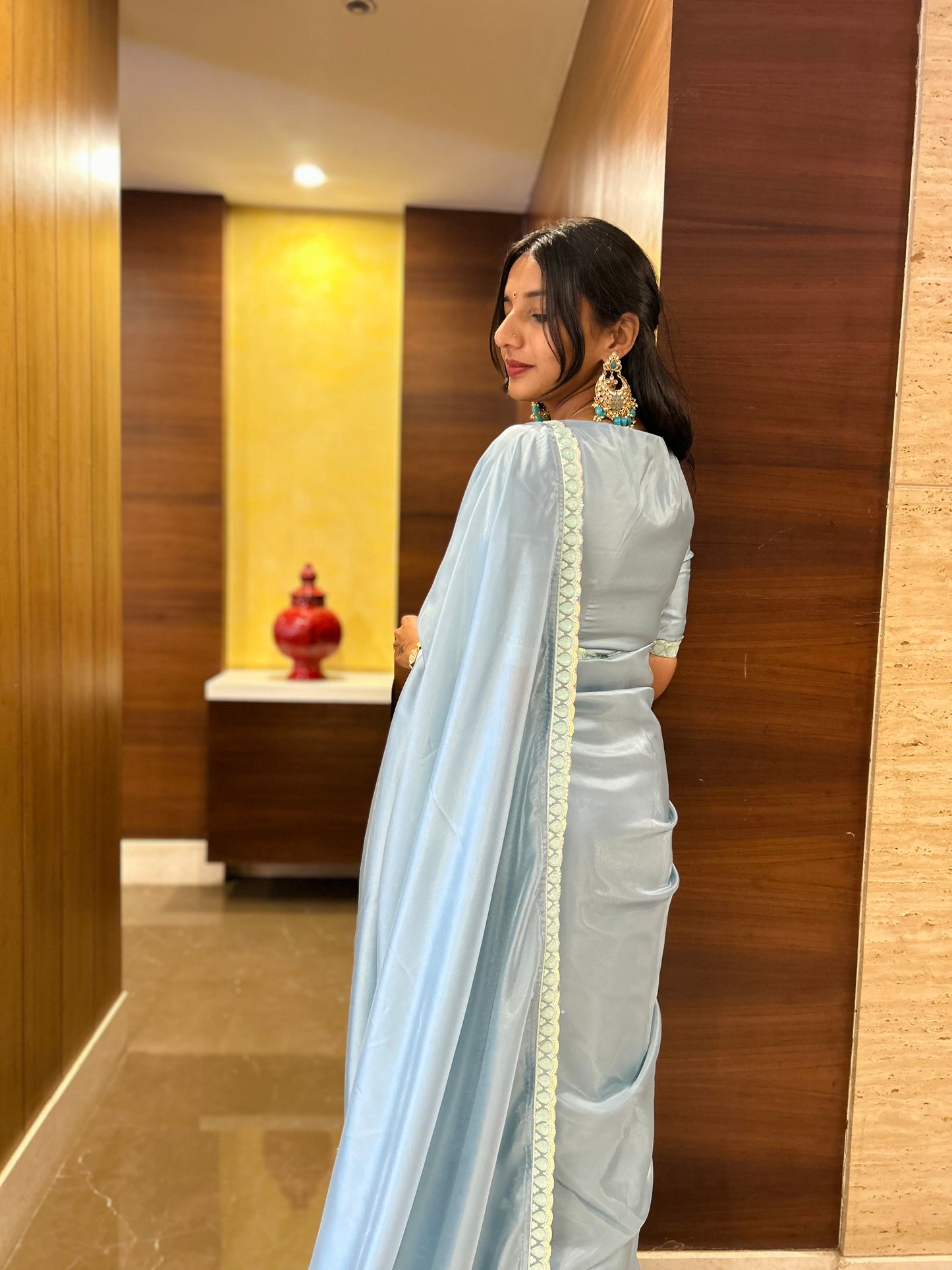 #MBA1621 Tissue silk 1 min saree and blouse- Pastel blue