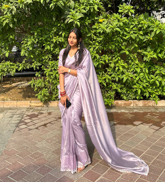 #MBA1644 Tissue silk 1 min saree and blouse-Lavender