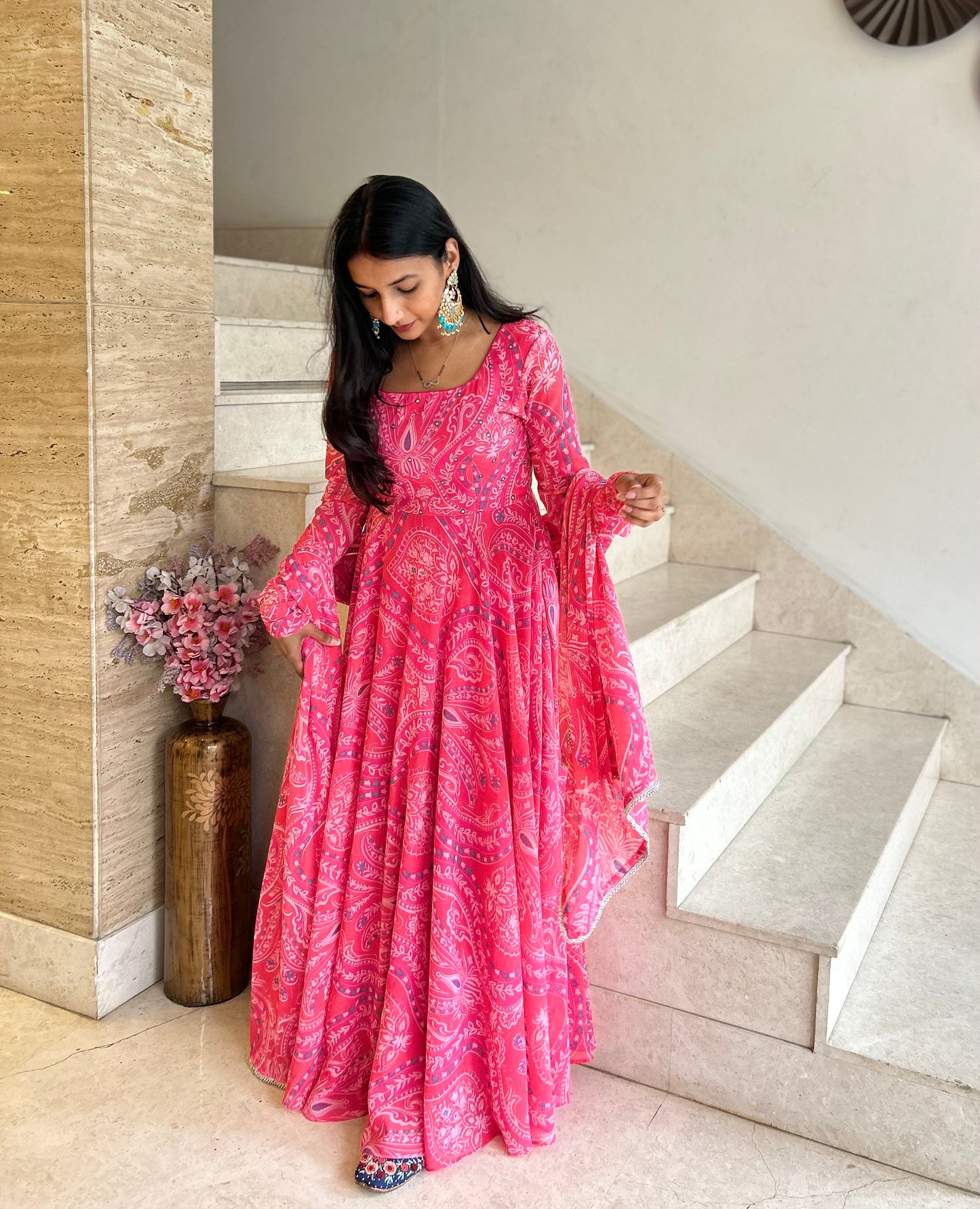 #MBA1632 Jhilmil pink without hand embroidery anarkali and dupatta