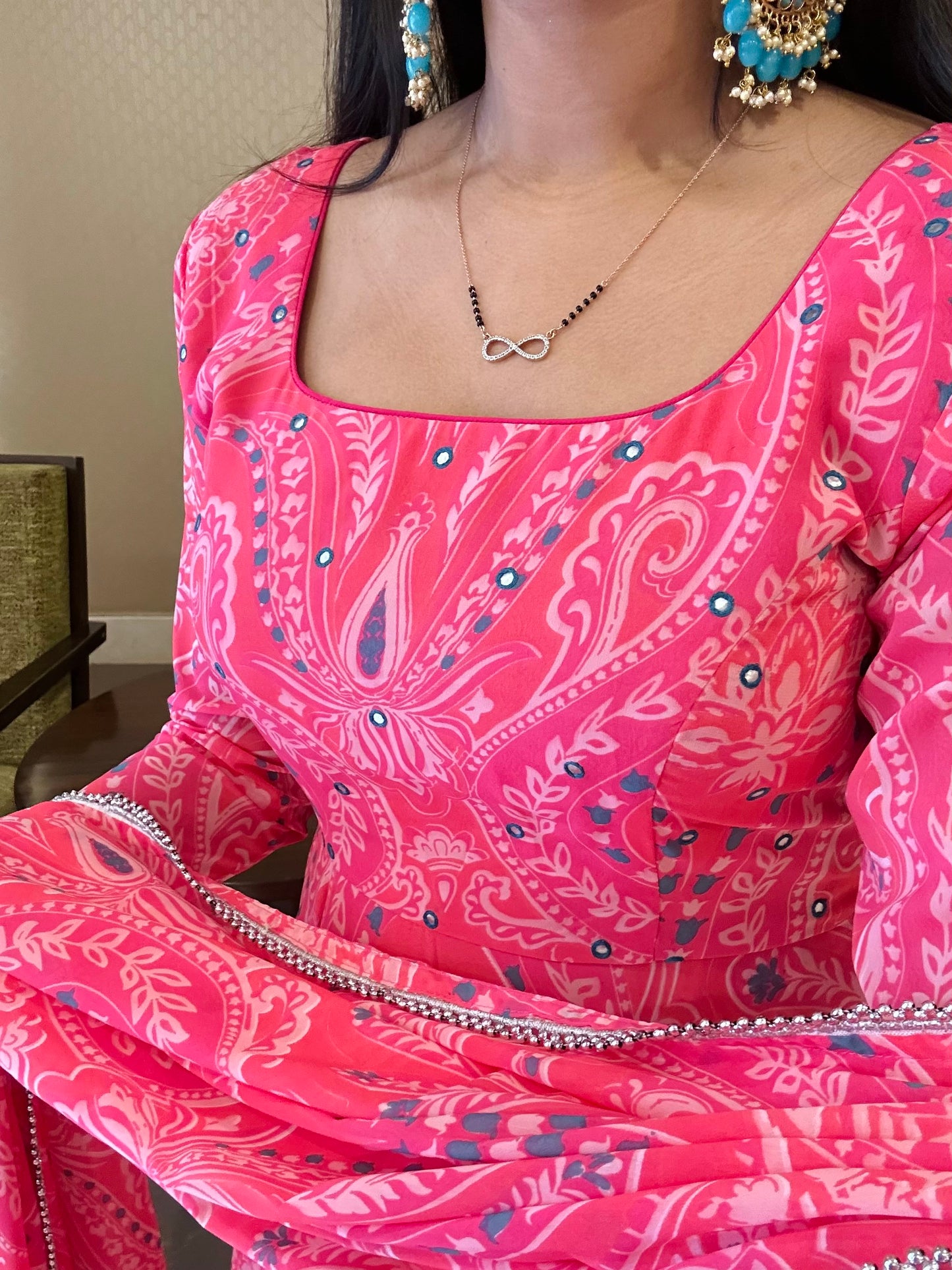 #MBA1632 Jhilmil pink without hand embroidery anarkali and dupatta