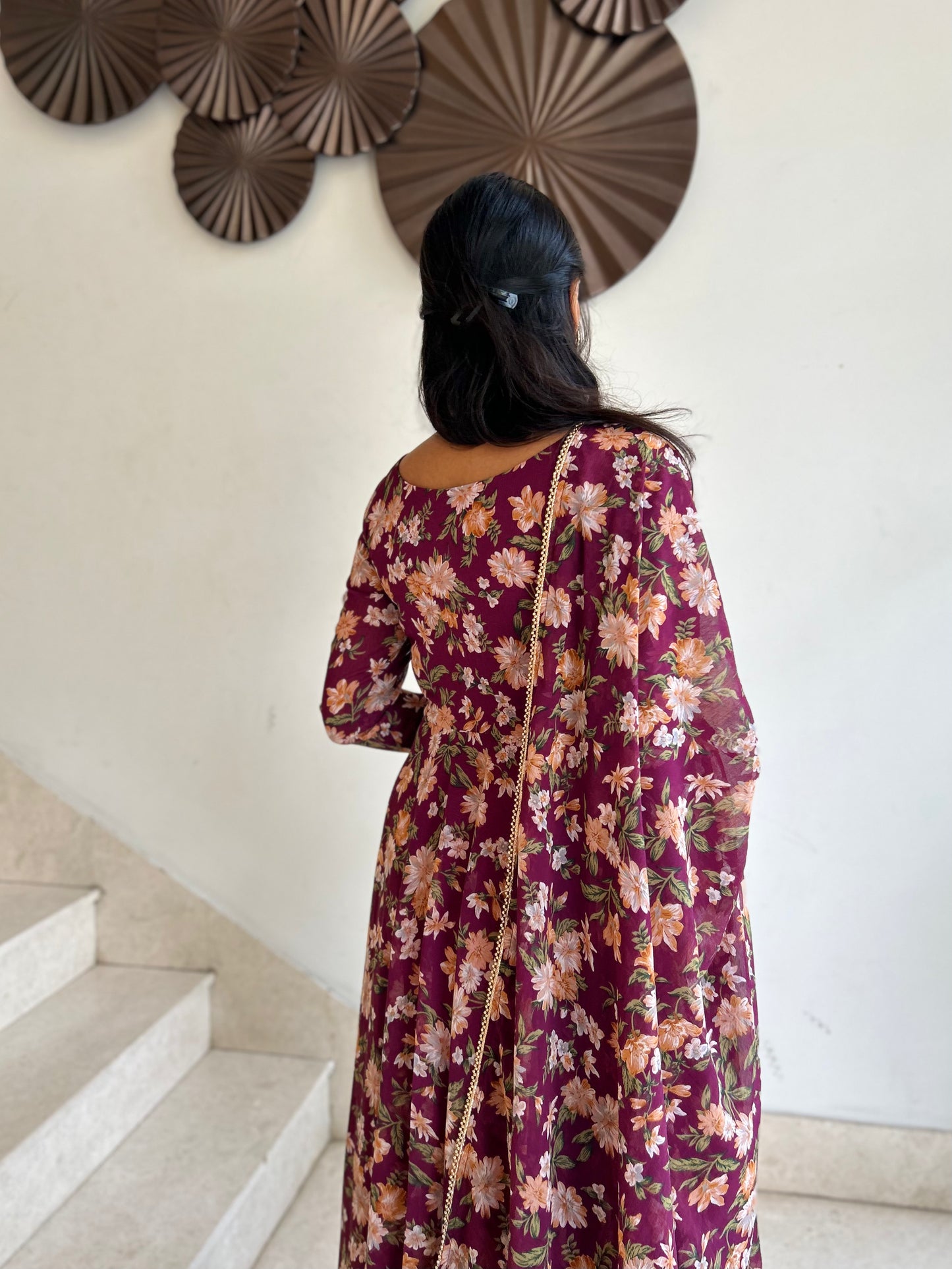 #MBA1945 Plum wine floral anarkali and dupatta