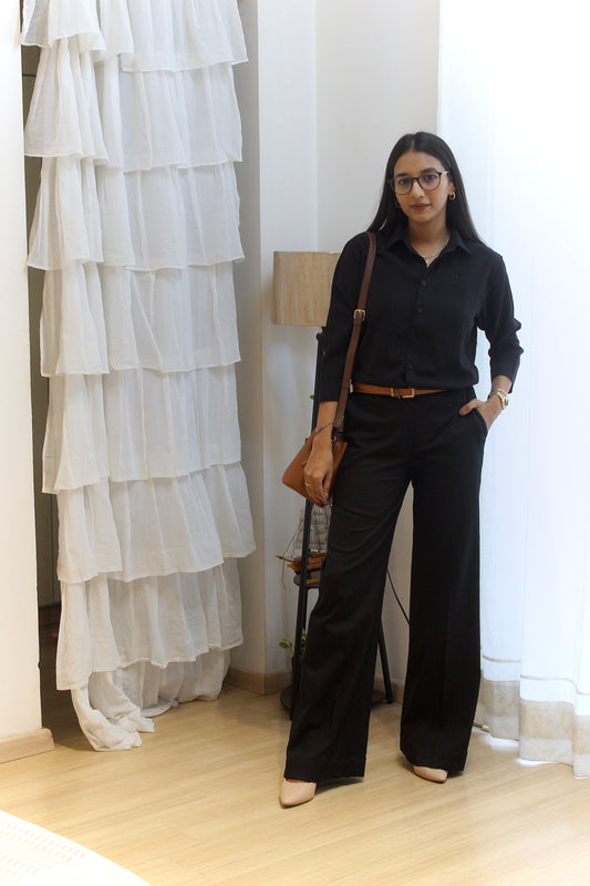 #MBA1933 Luxe formal satin shirt- Black