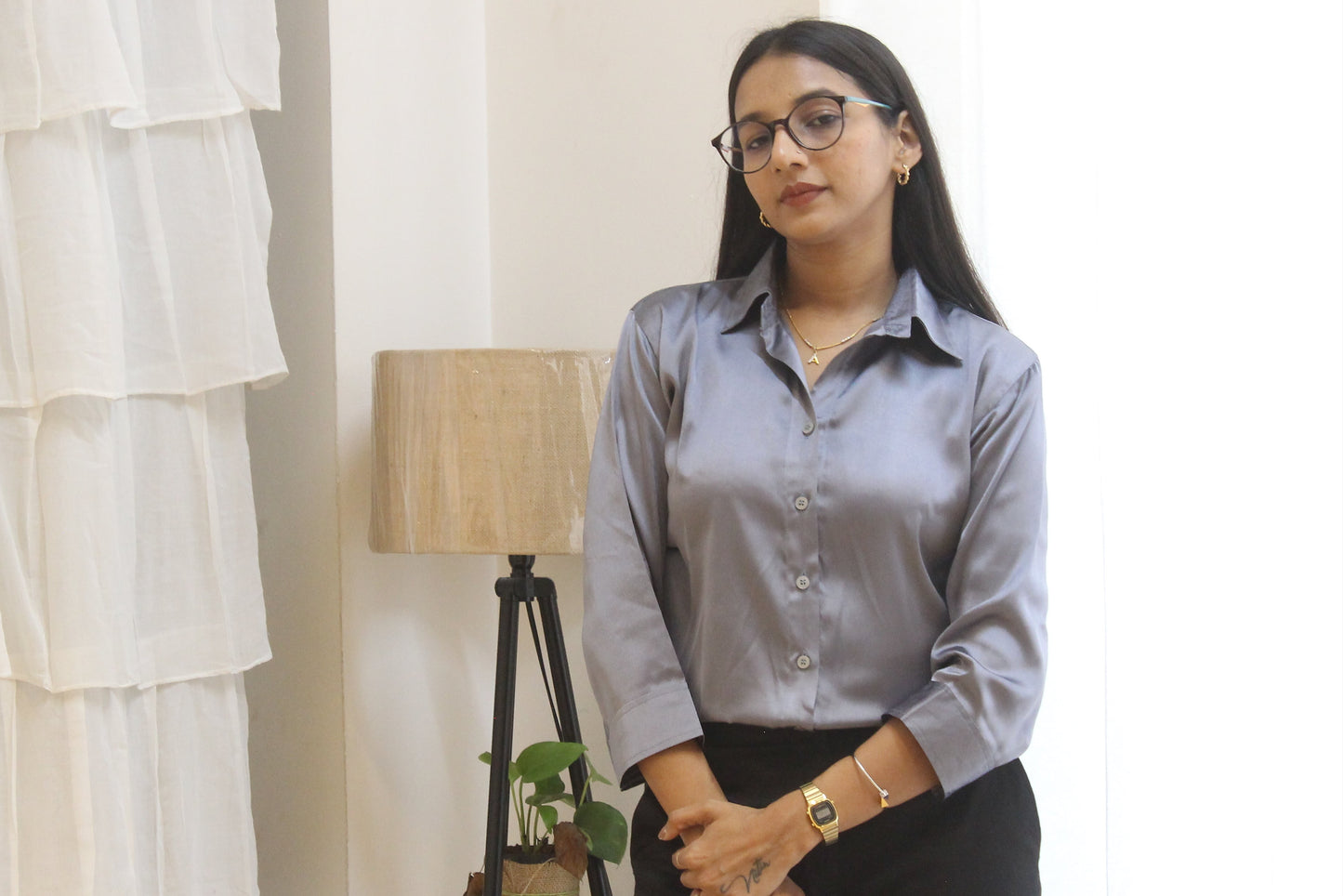 #MBA1937 Luxe formal satin shirt- Grey