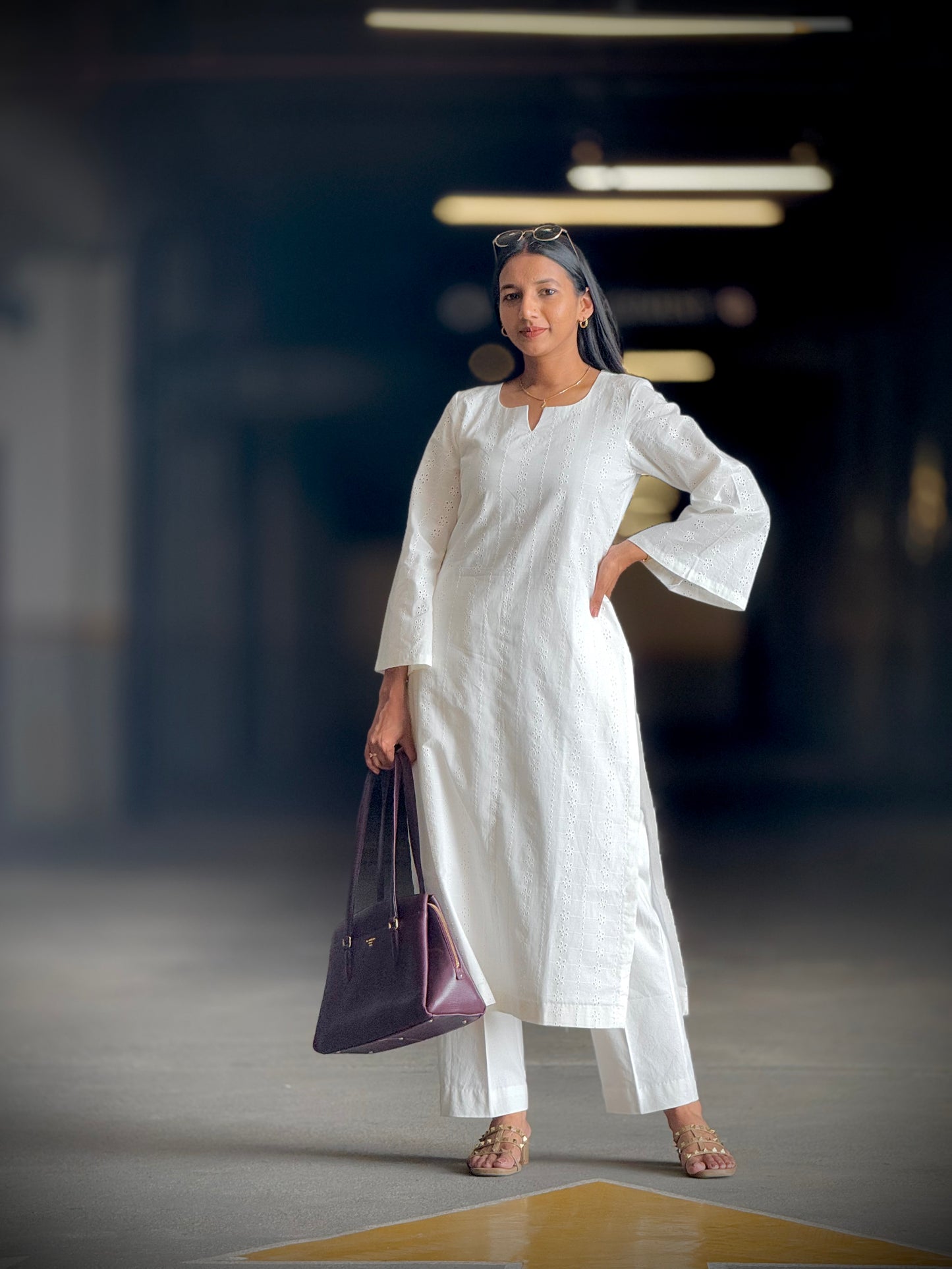 #MBA1933 Hakoba pure cotton Kurti- white