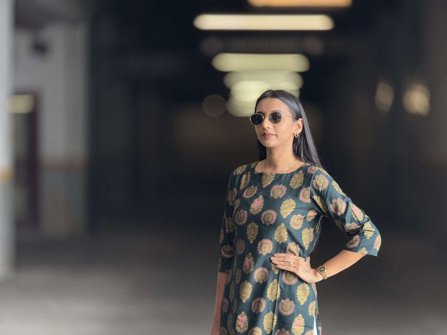 #MBA1935 Nazm Collection- Bottle green (quarter sleeves)