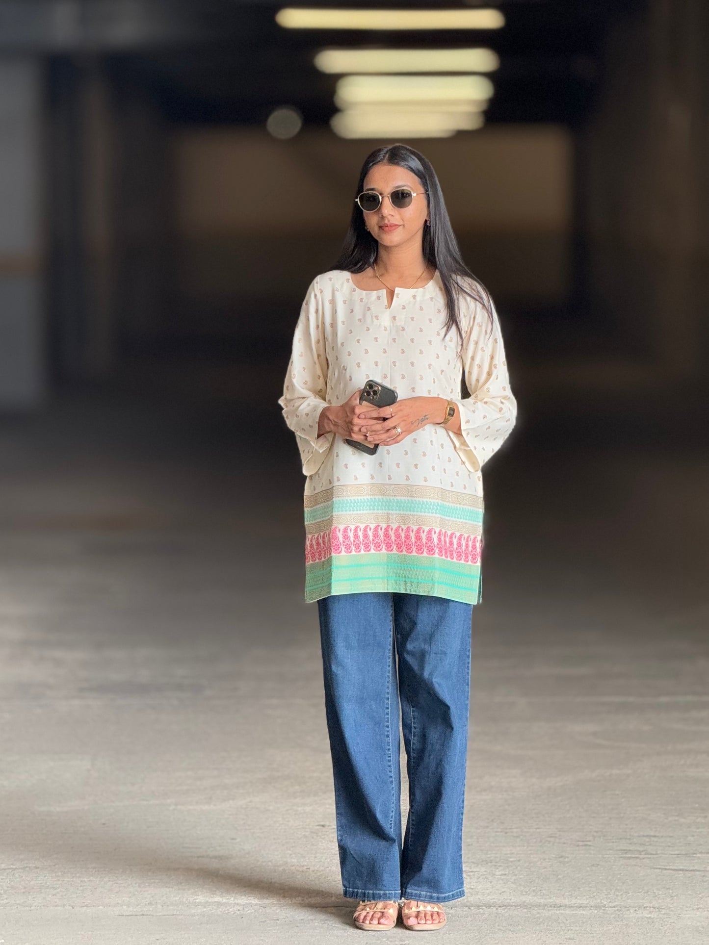 #MBA1937 Cream short Kurti