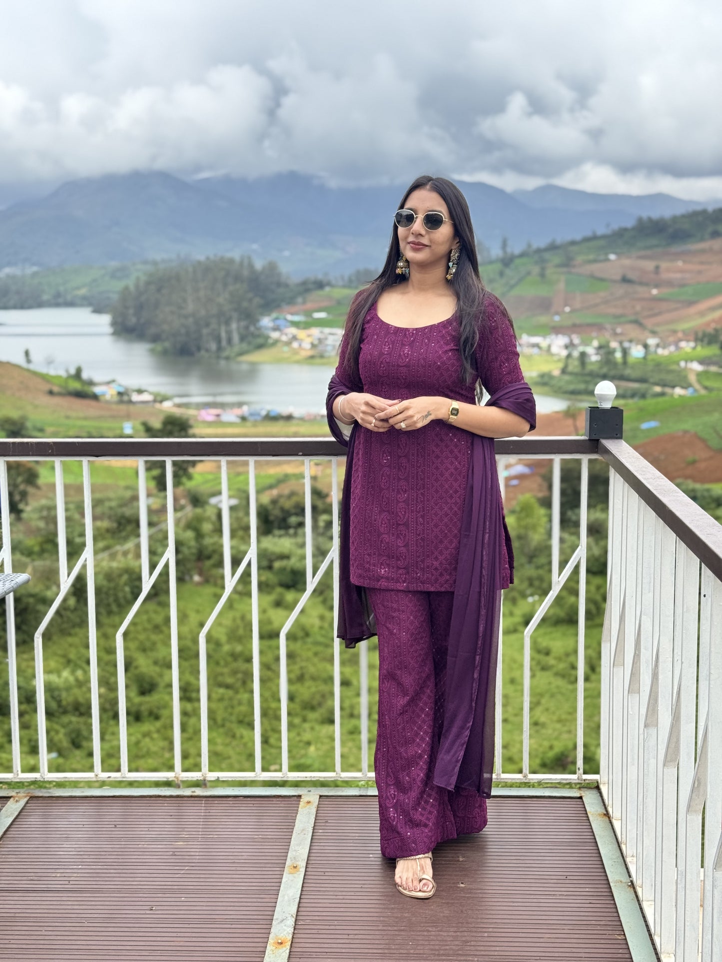 #MBA2036 Sequin embroidery ethnic co-ord set- Wine