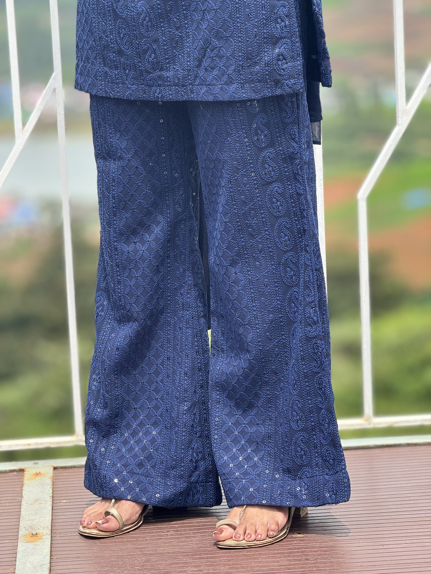 #MBA2037 Sequin embroidery ethnic co-ord set- Dark Blue