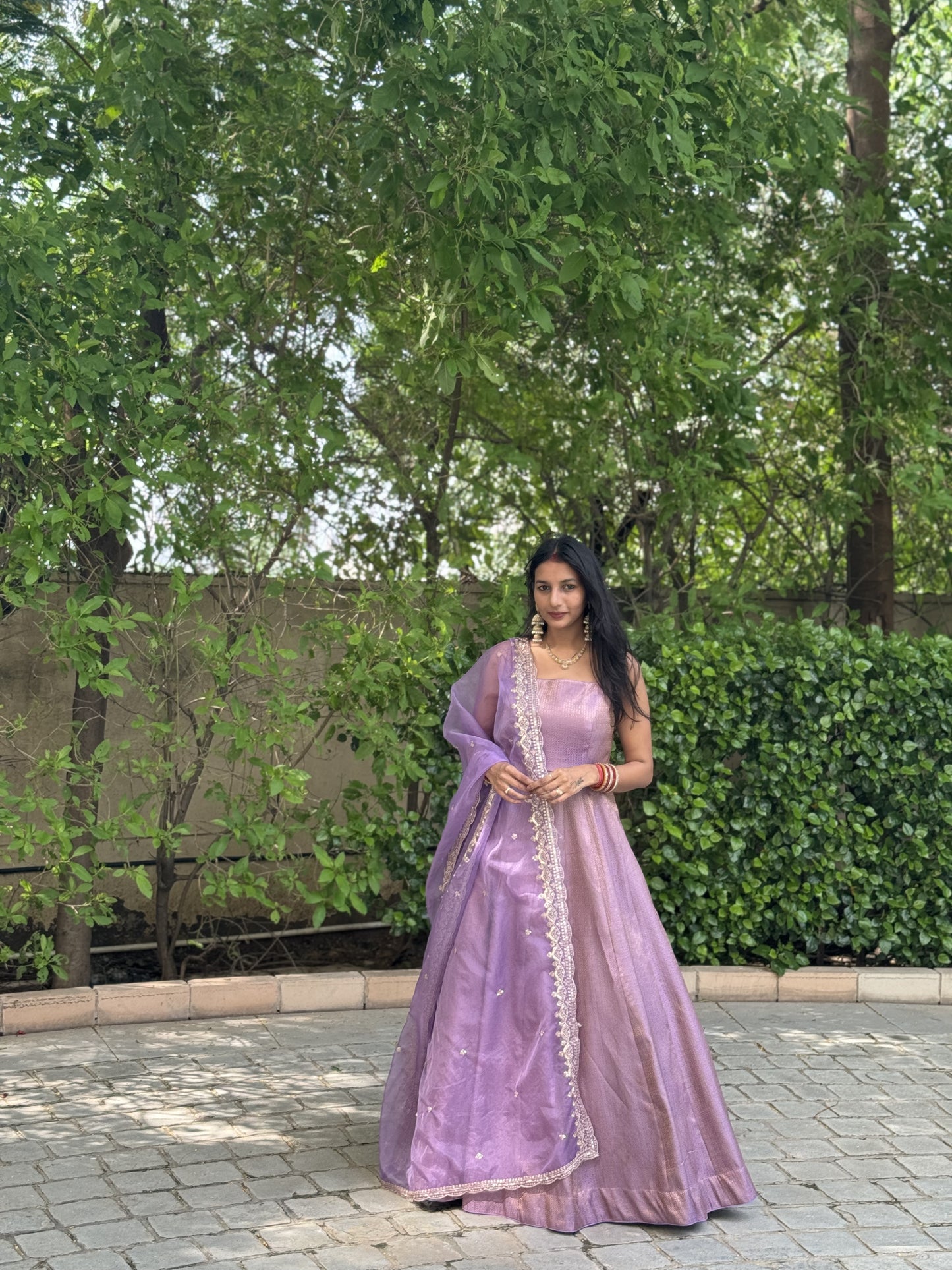 #MBA1685 Pure brocade silk anarkali with organza dupatta-Lavender