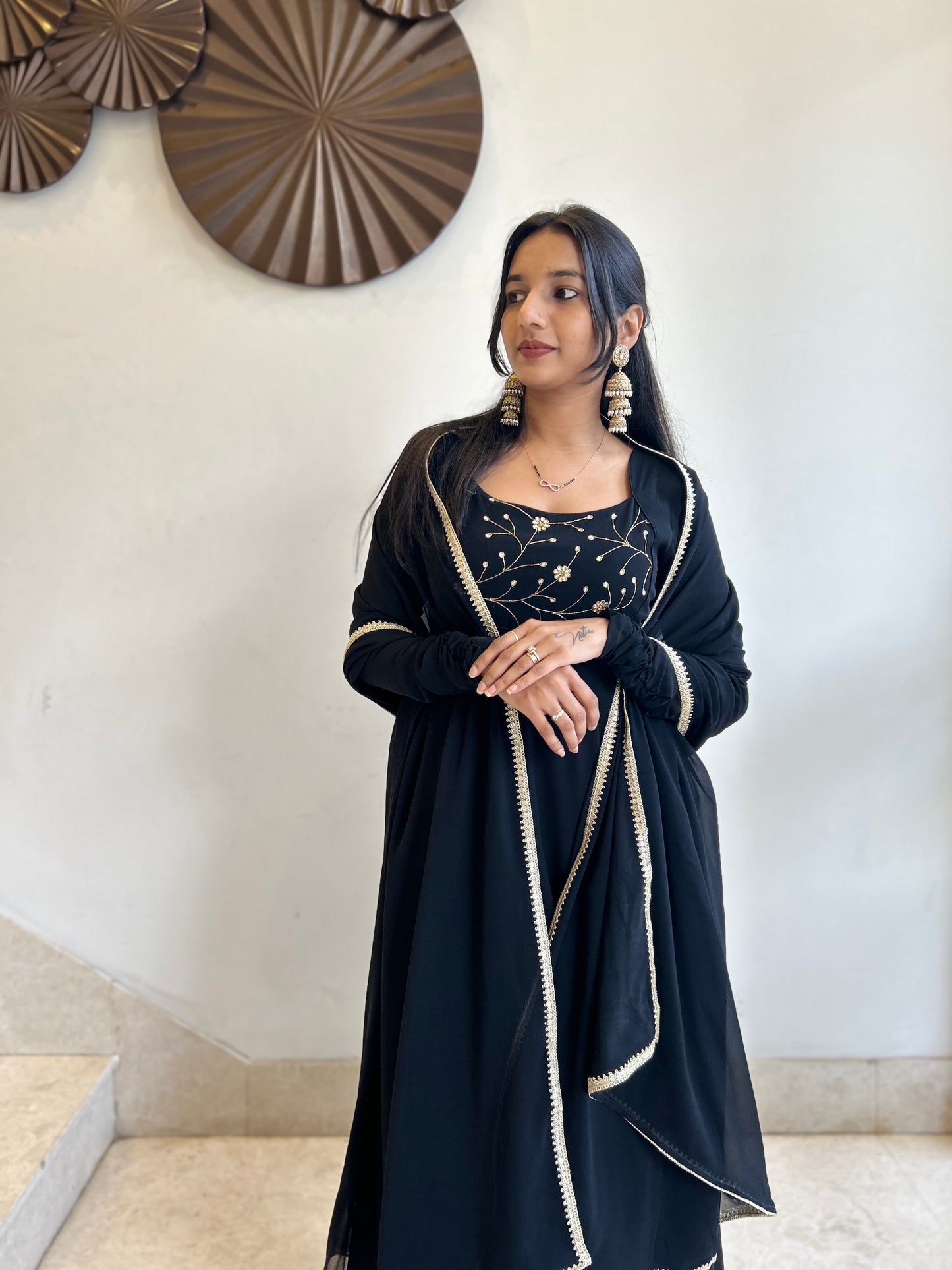 #MBA1646 Black yoke hand embroidered anarkali and dupatta