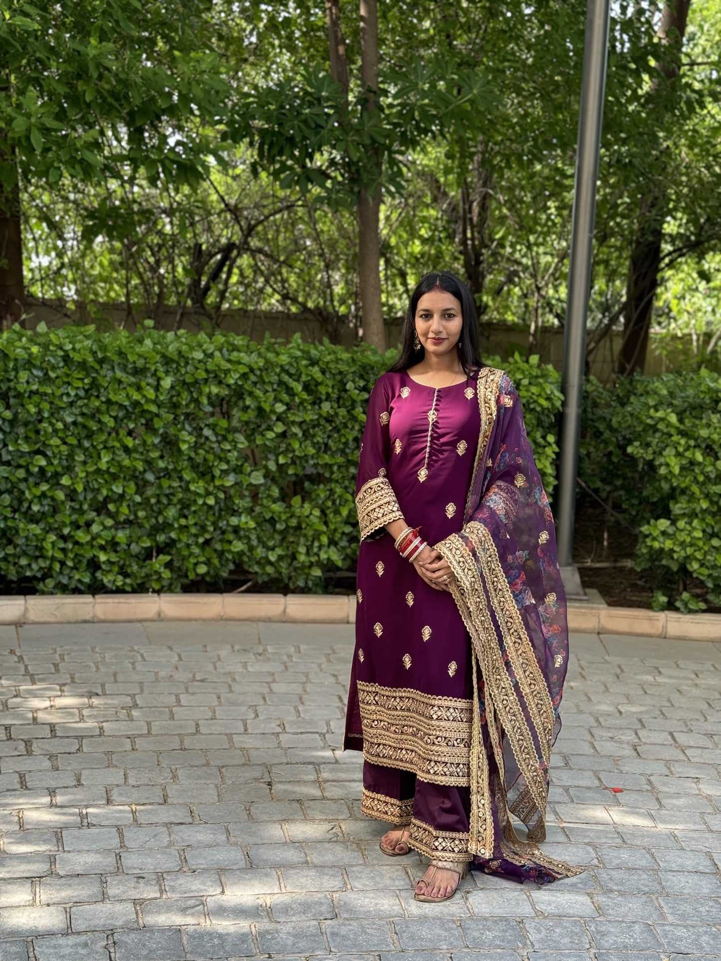 #MBA1686 Zari border suit set- Wine