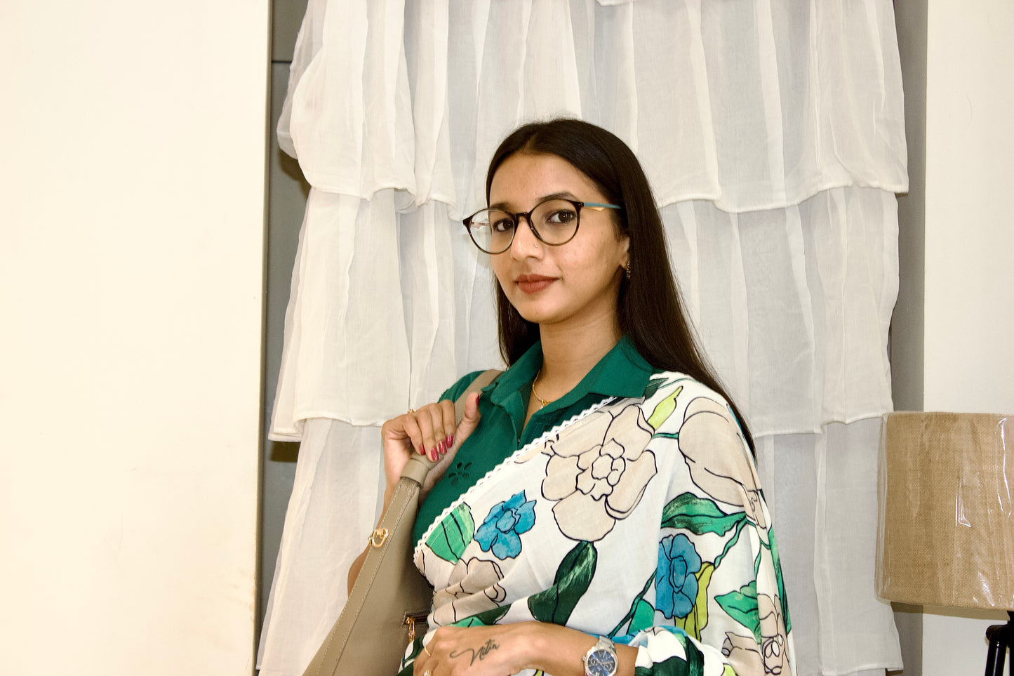 #MBA1950 Green 1 min mul saree with hakoba blouse