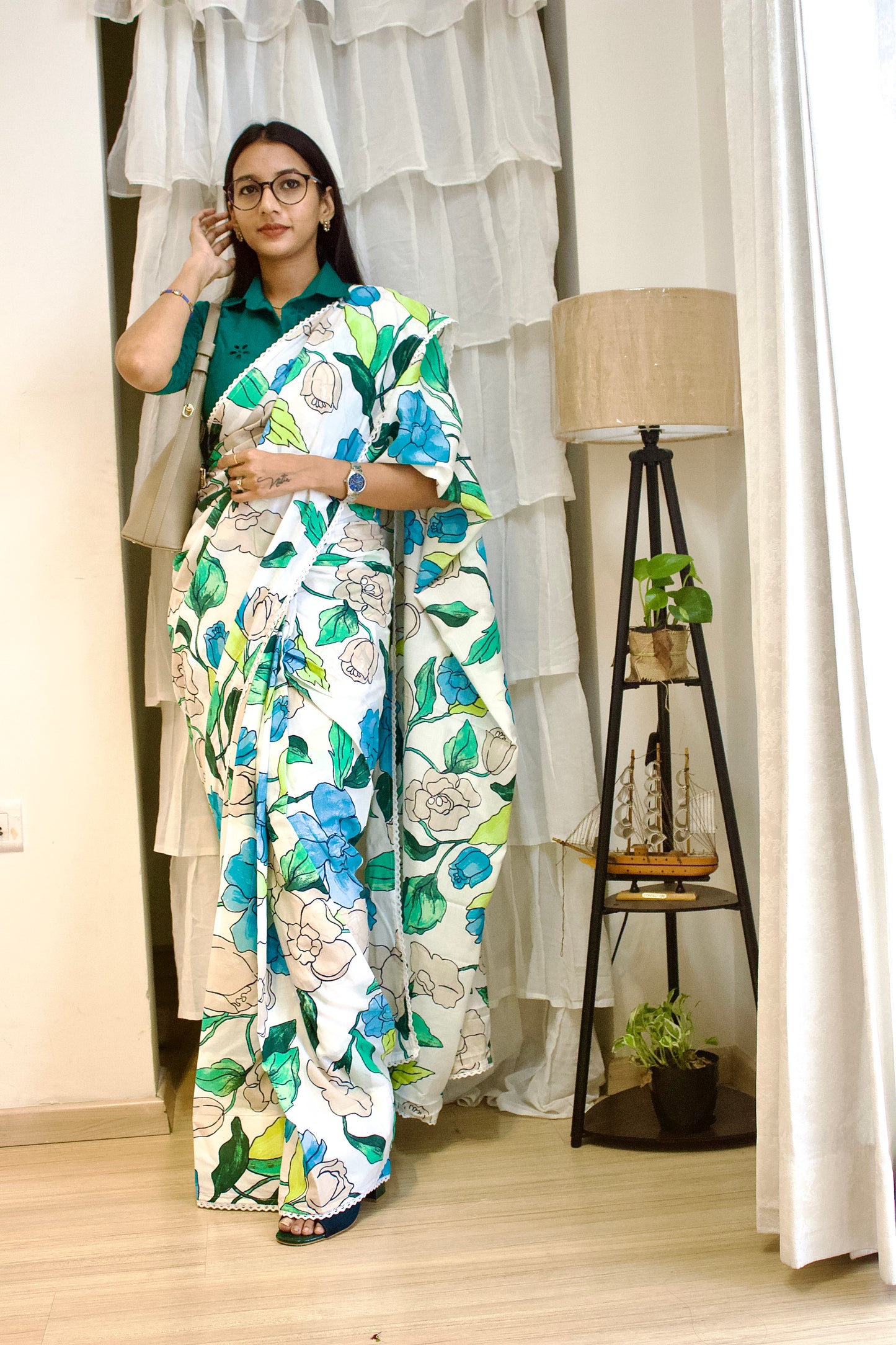 #MBA1950 Green 1 min mul saree with hakoba blouse
