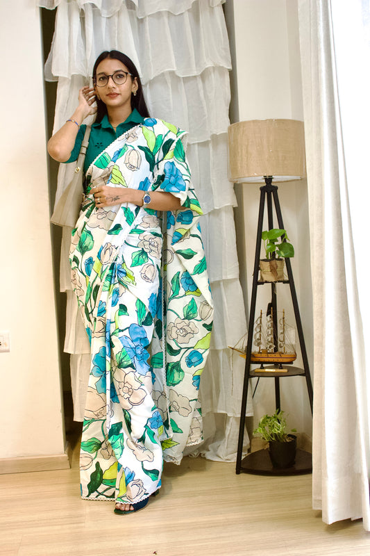 #MBA1950 Green 1 min mul saree with hakoba blouse