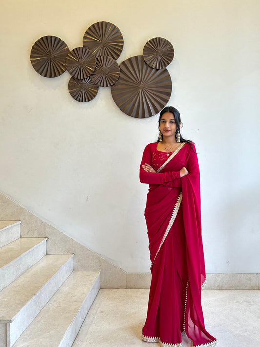 #MBA1639 Madhuri 1 min saree and blouse- Gulaabi pink