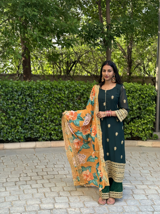 #MBA1688 Zari border suit set- Bottle green