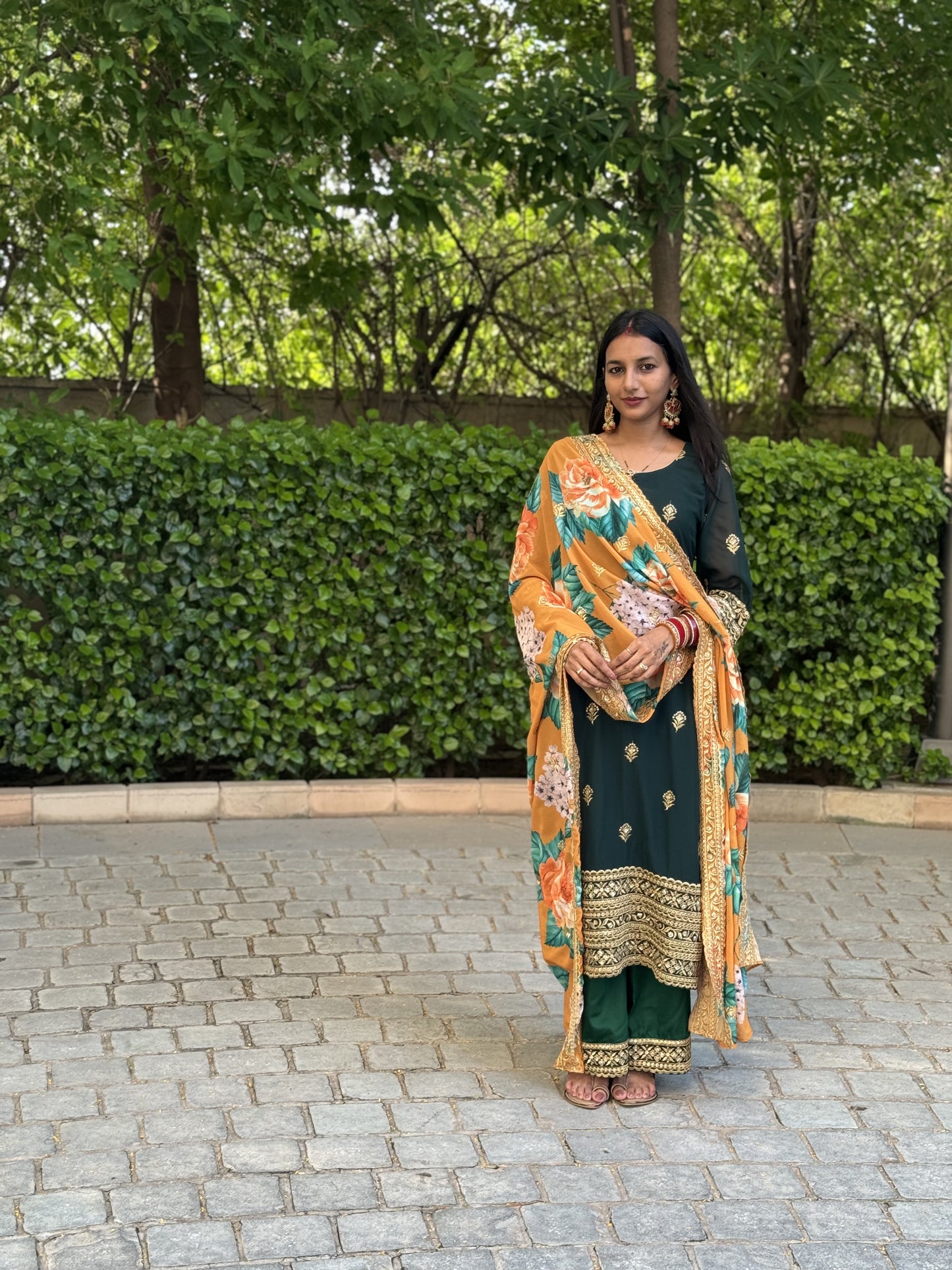 #MBA1688 Zari border suit set- Bottle green