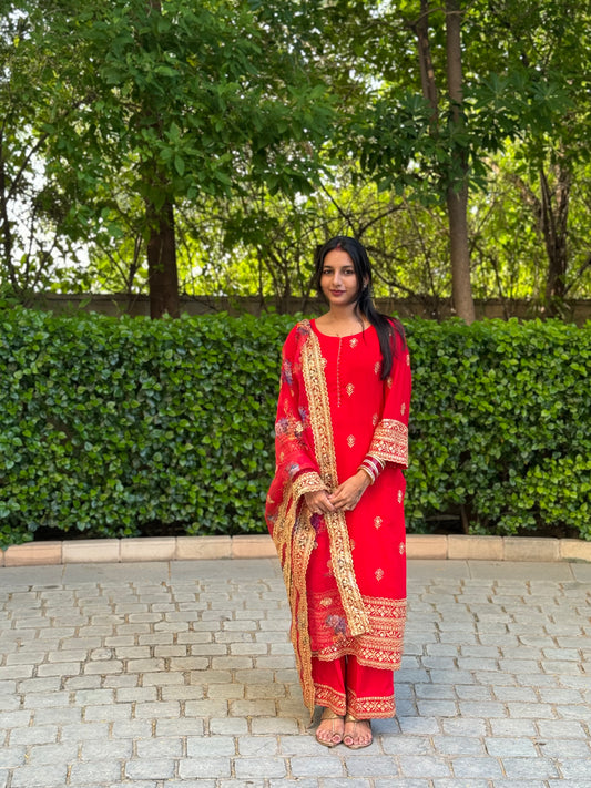 #MBA1689 Zari border suit set- Red