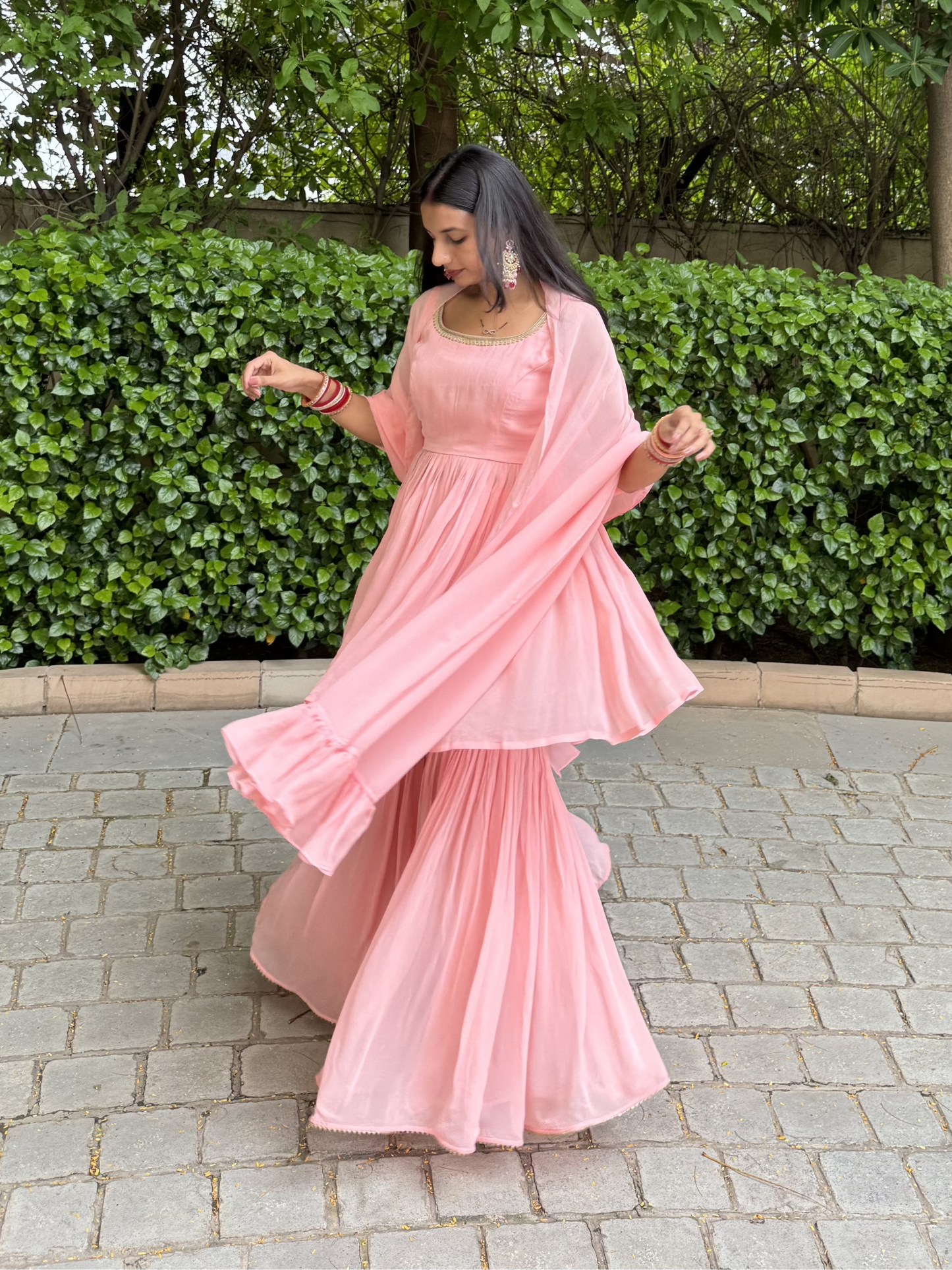 #MBA2008 Pure georgette gharara set- Peach plush