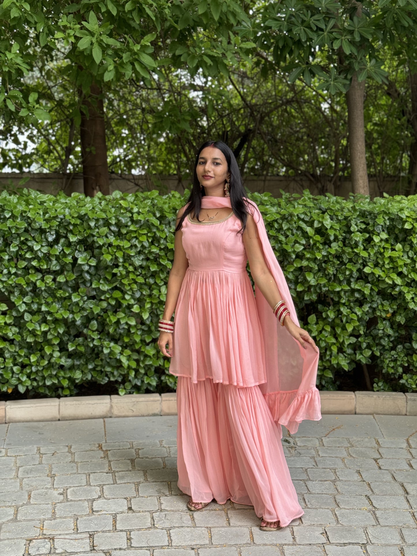 #MBA2008 Pure georgette gharara set- Peach plush