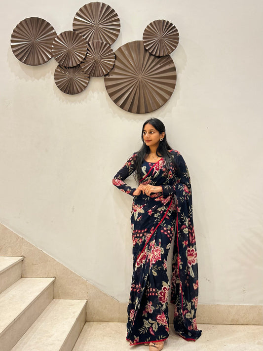 #MBA1649 Safia blue 1 min saree and blouse