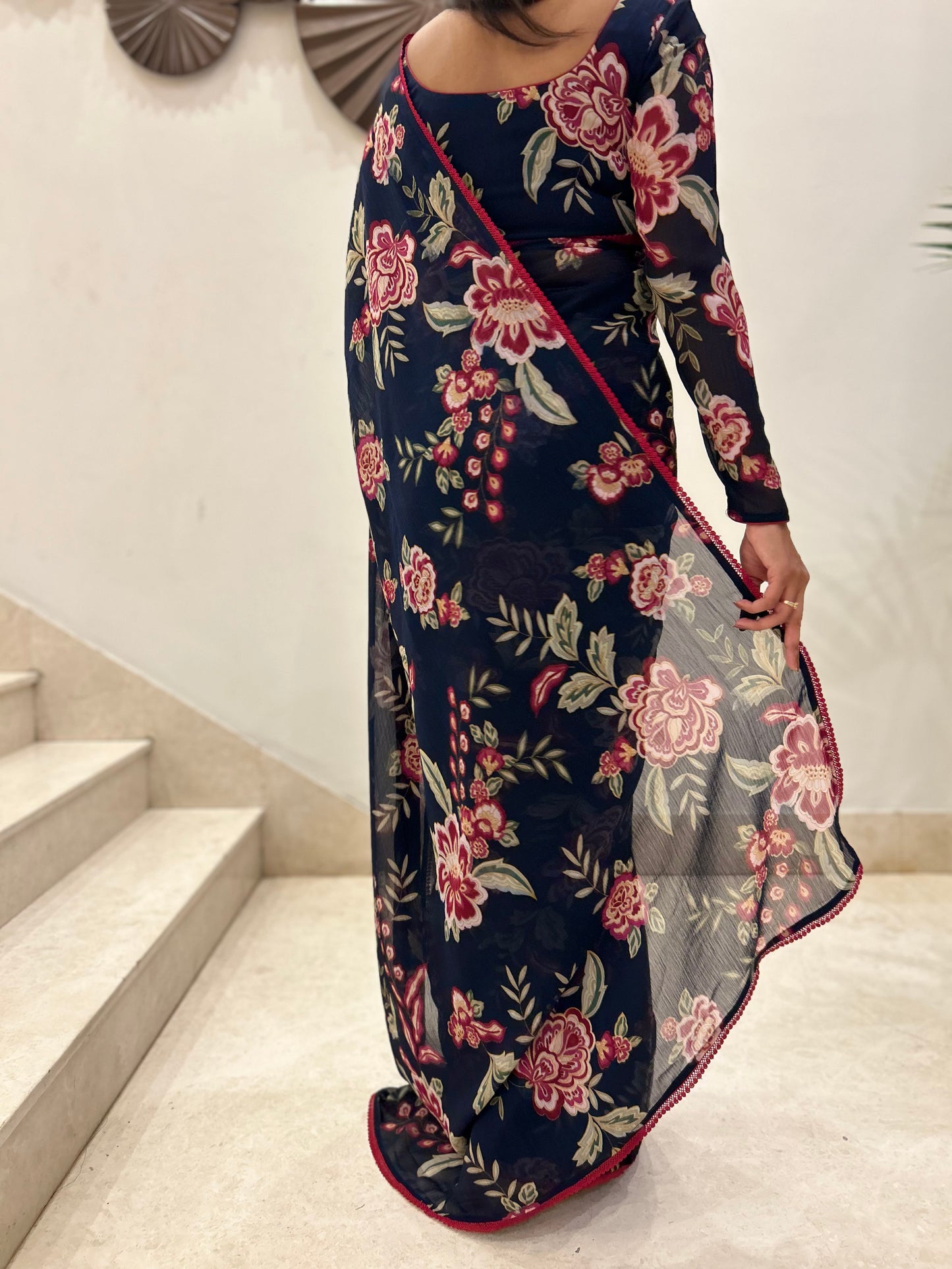 #MBA1649 Safia blue 1 min saree and blouse