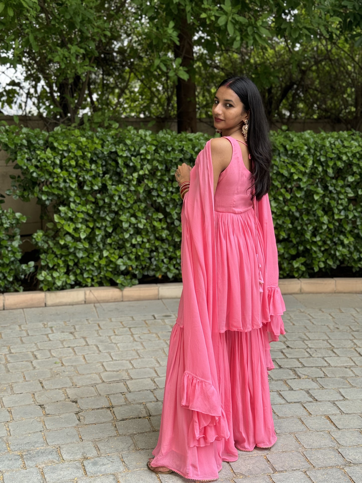 #MBA2009 Pure georgette gharara set- Coral pink