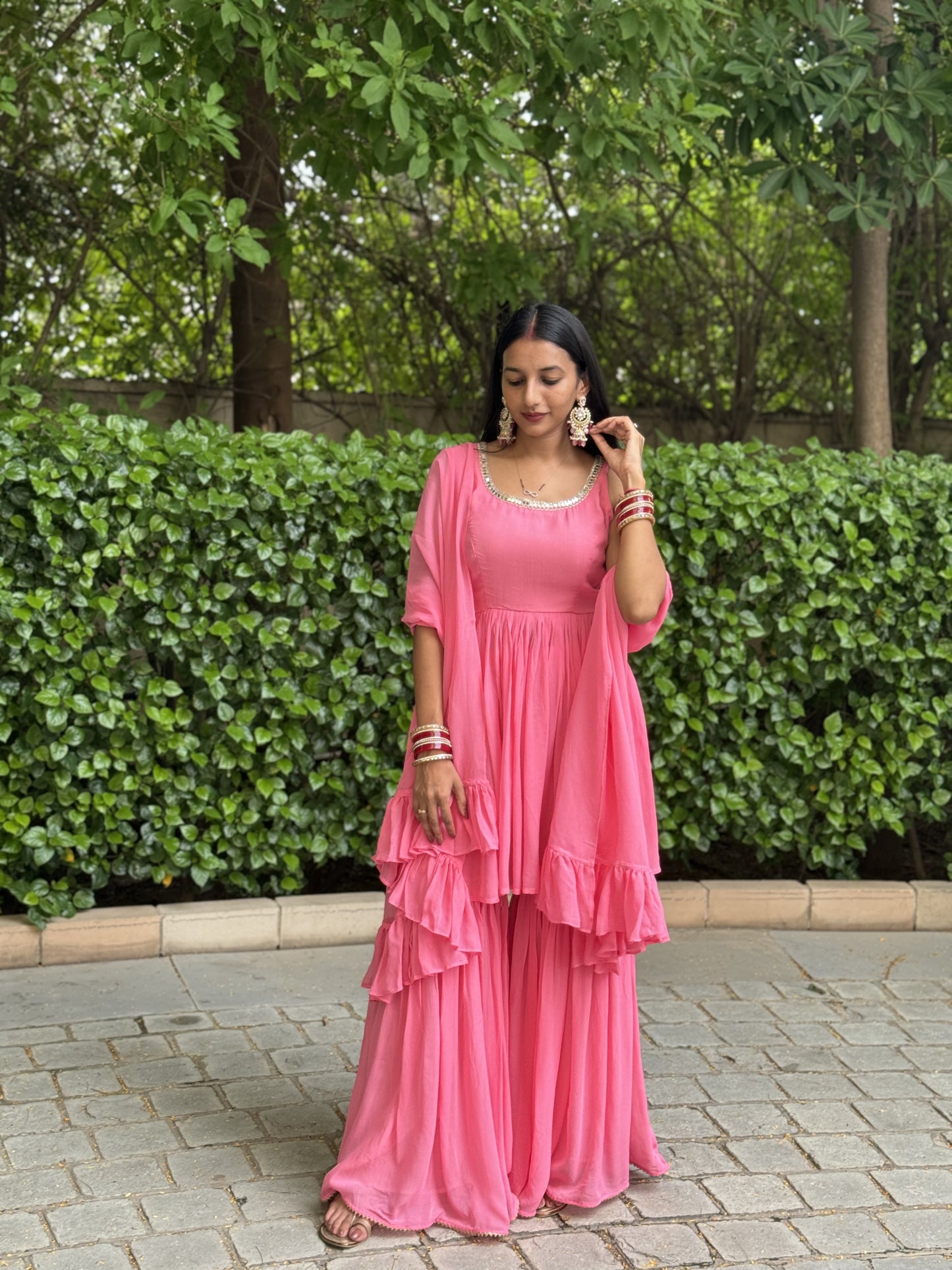 #MBA2009 Pure georgette gharara set- Coral pink