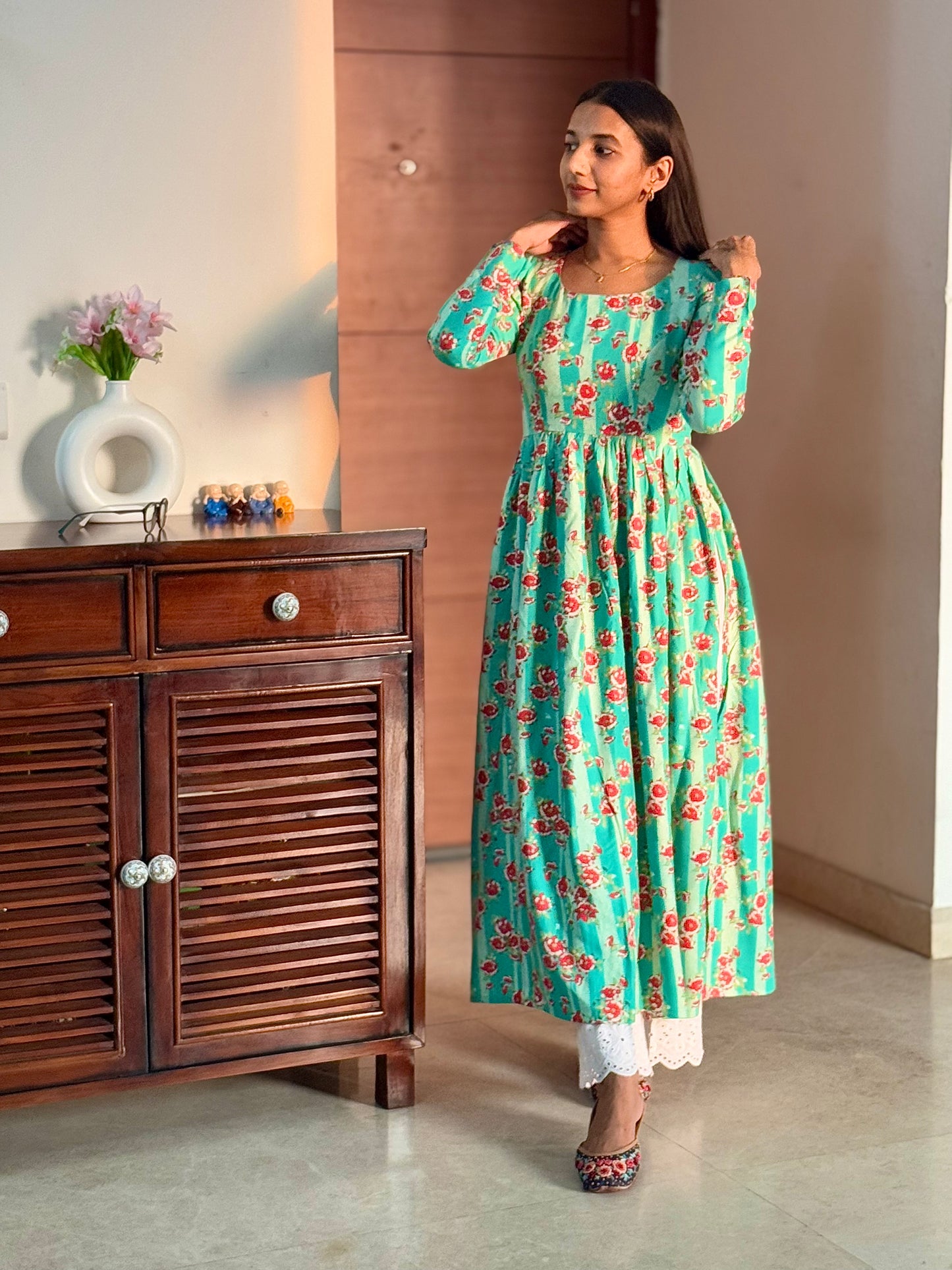 #MBA1939 Summer gather Kurti- cyan green