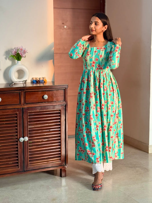 #MBA1939 Summer gather Kurti- cyan green