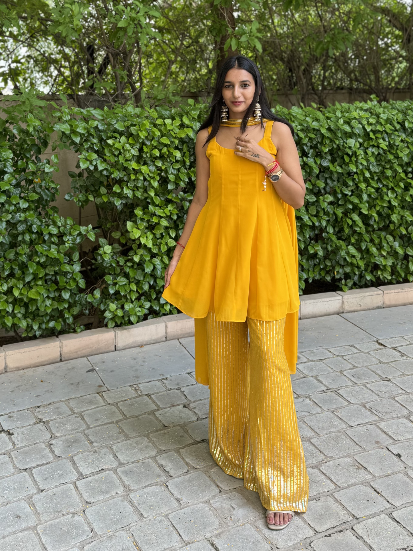 #MBA2003 Kalidaar co-ord set- Mustard yellow