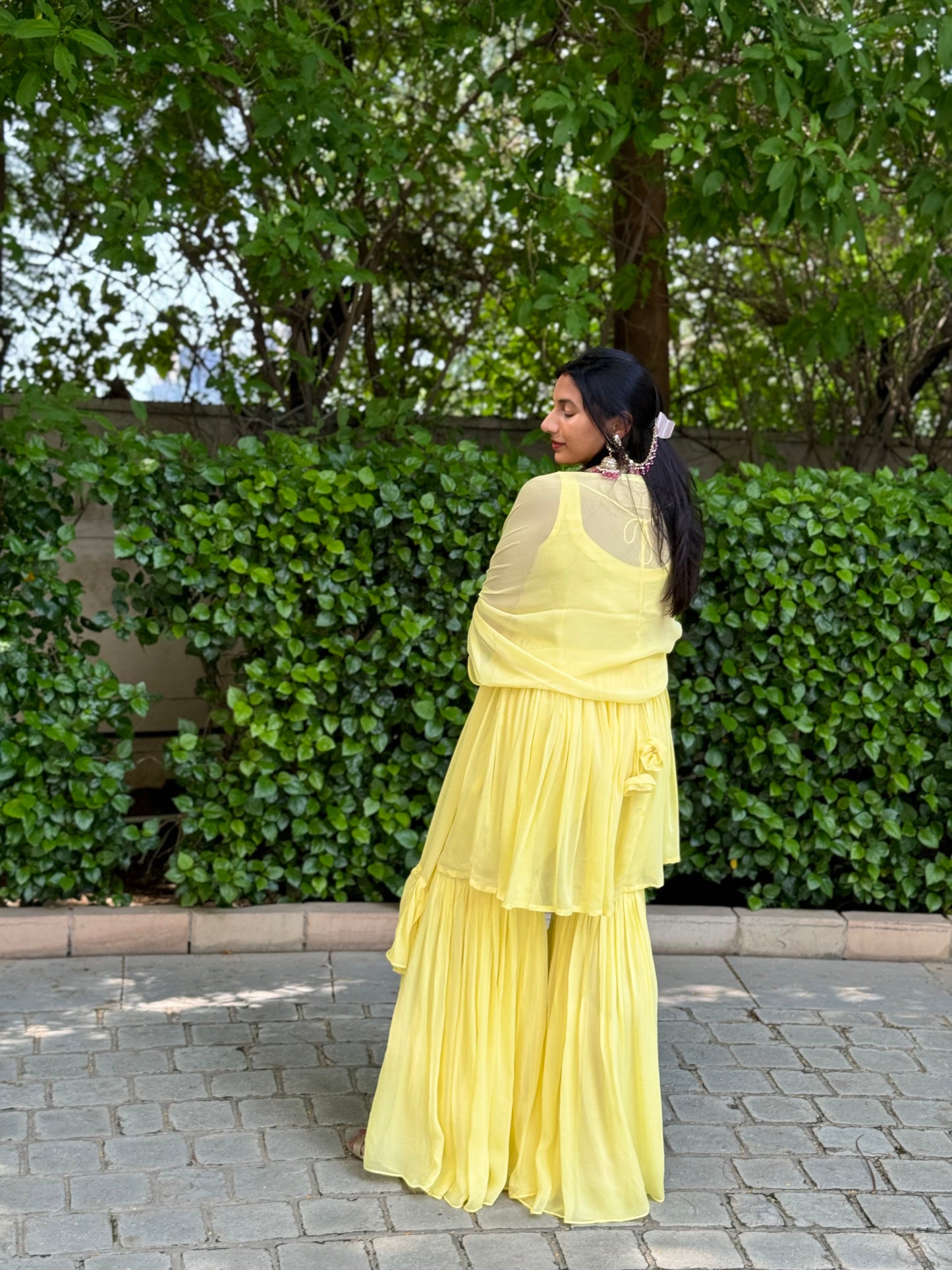 #MBA2007 Pure georgette gharara set- Butter yellow