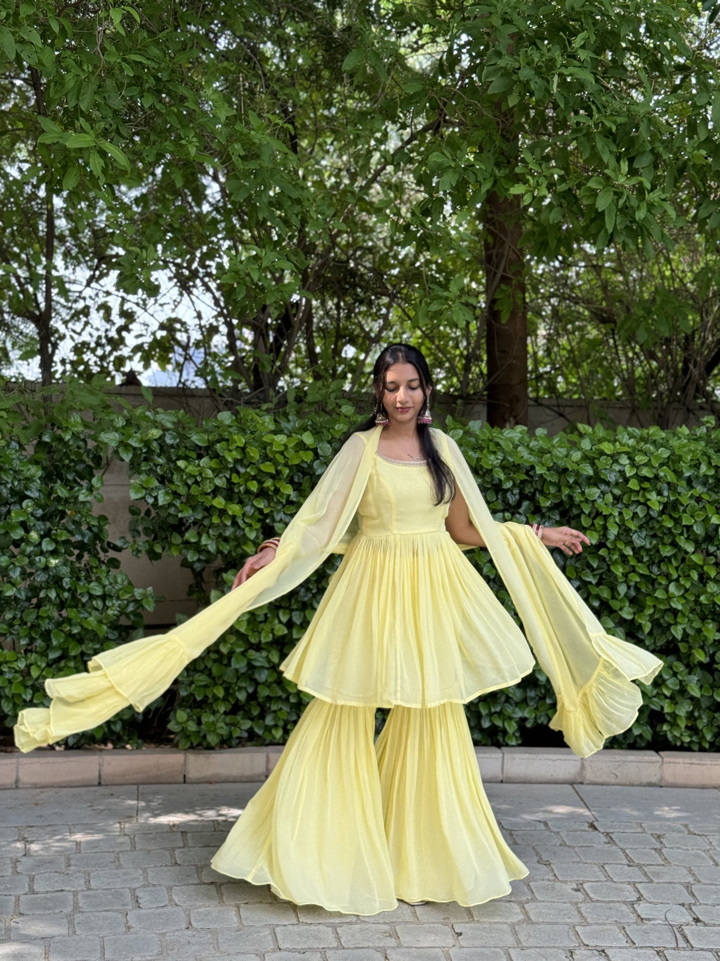 #MBA2007 Pure georgette gharara set- Butter yellow