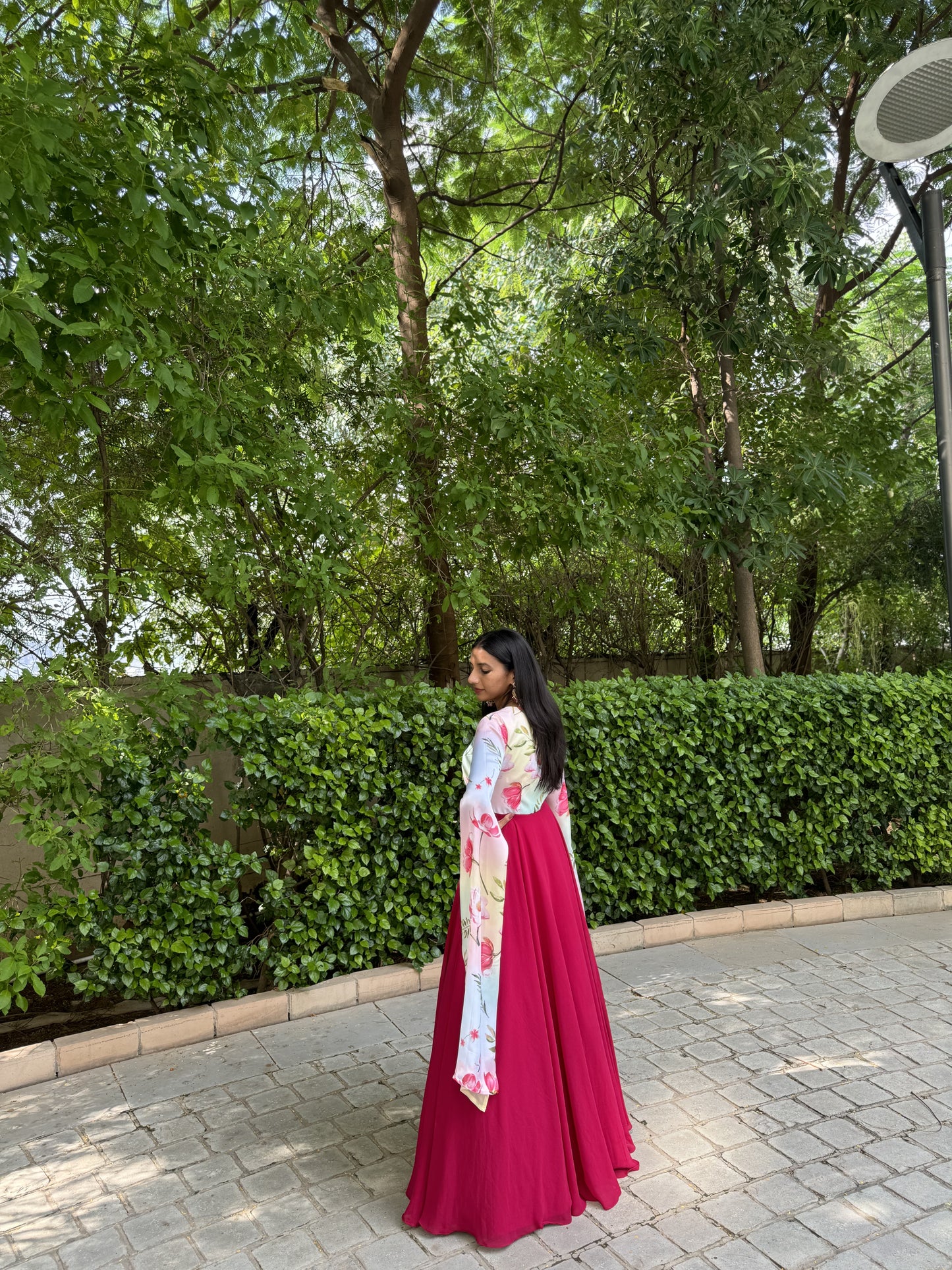 #MBA1698 Floral Cape sleeve gown -Pink