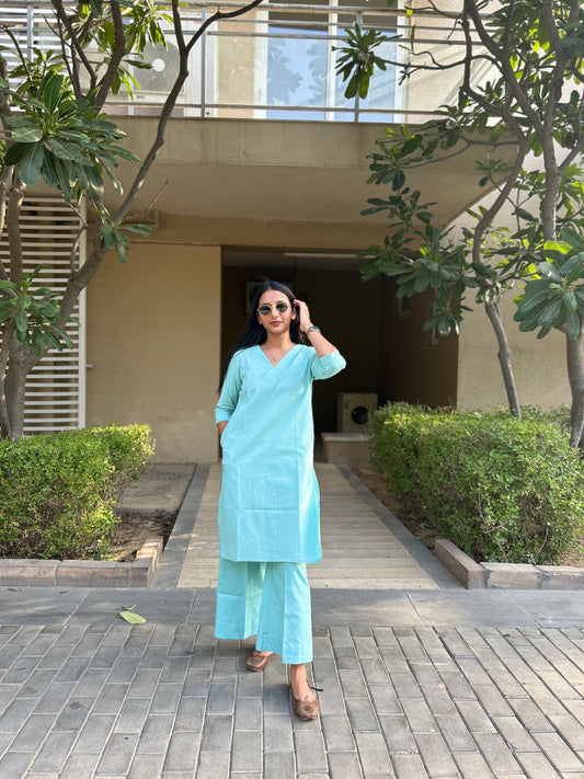 #MBA1672 Cotton flex coord set- Light turquoise