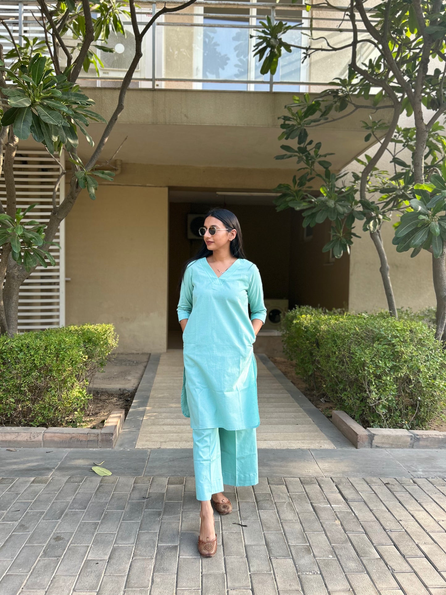 #MBA1672 Cotton flex coord set- Light turquoise