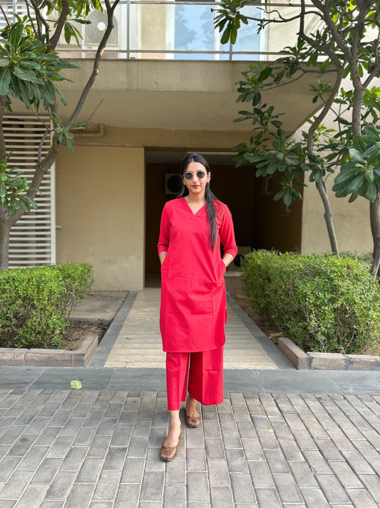 #MBA1671 Cotton flex coord set- Red