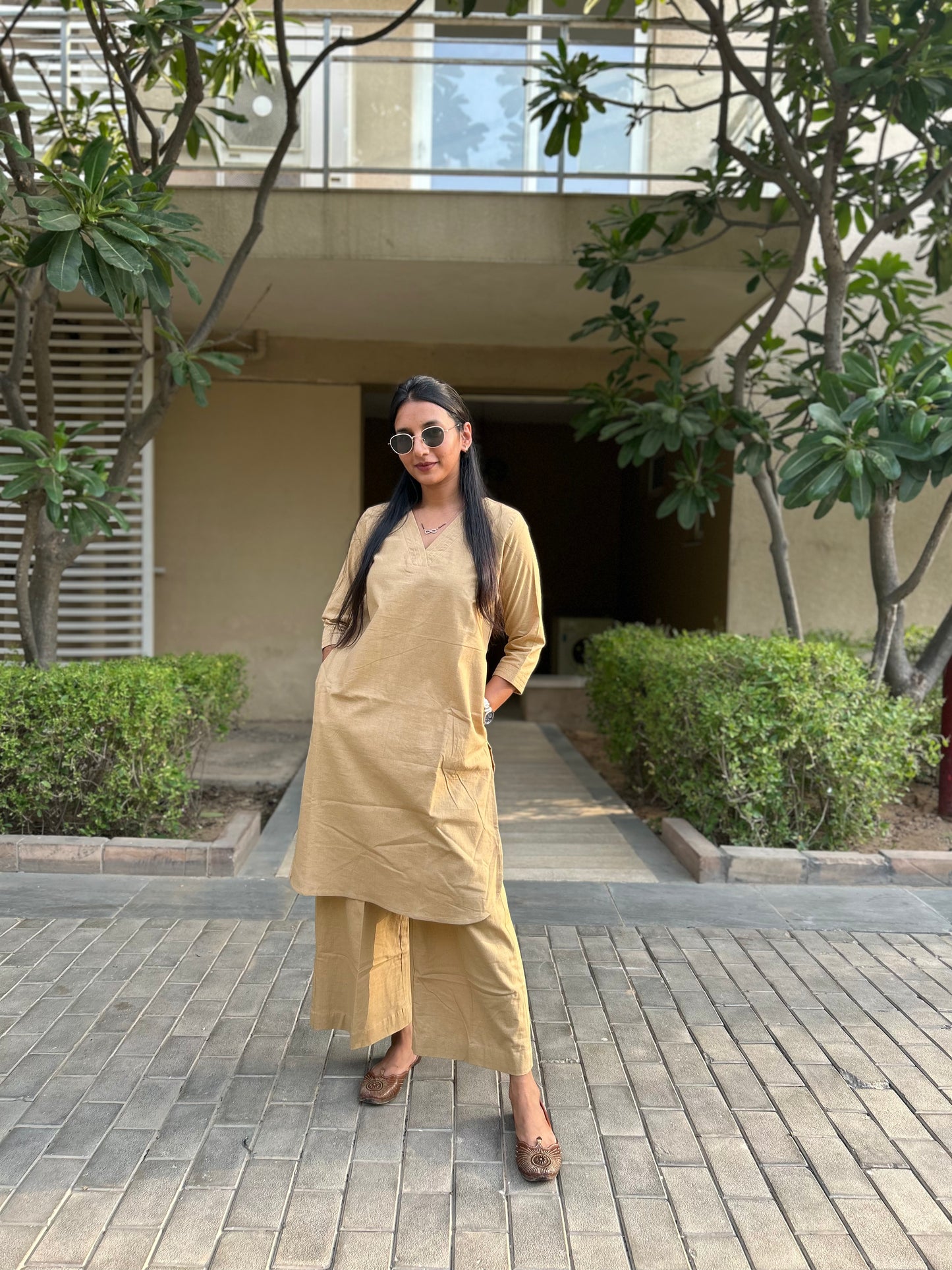 #MBA1670 Cotton flex coord set- Khaki brown