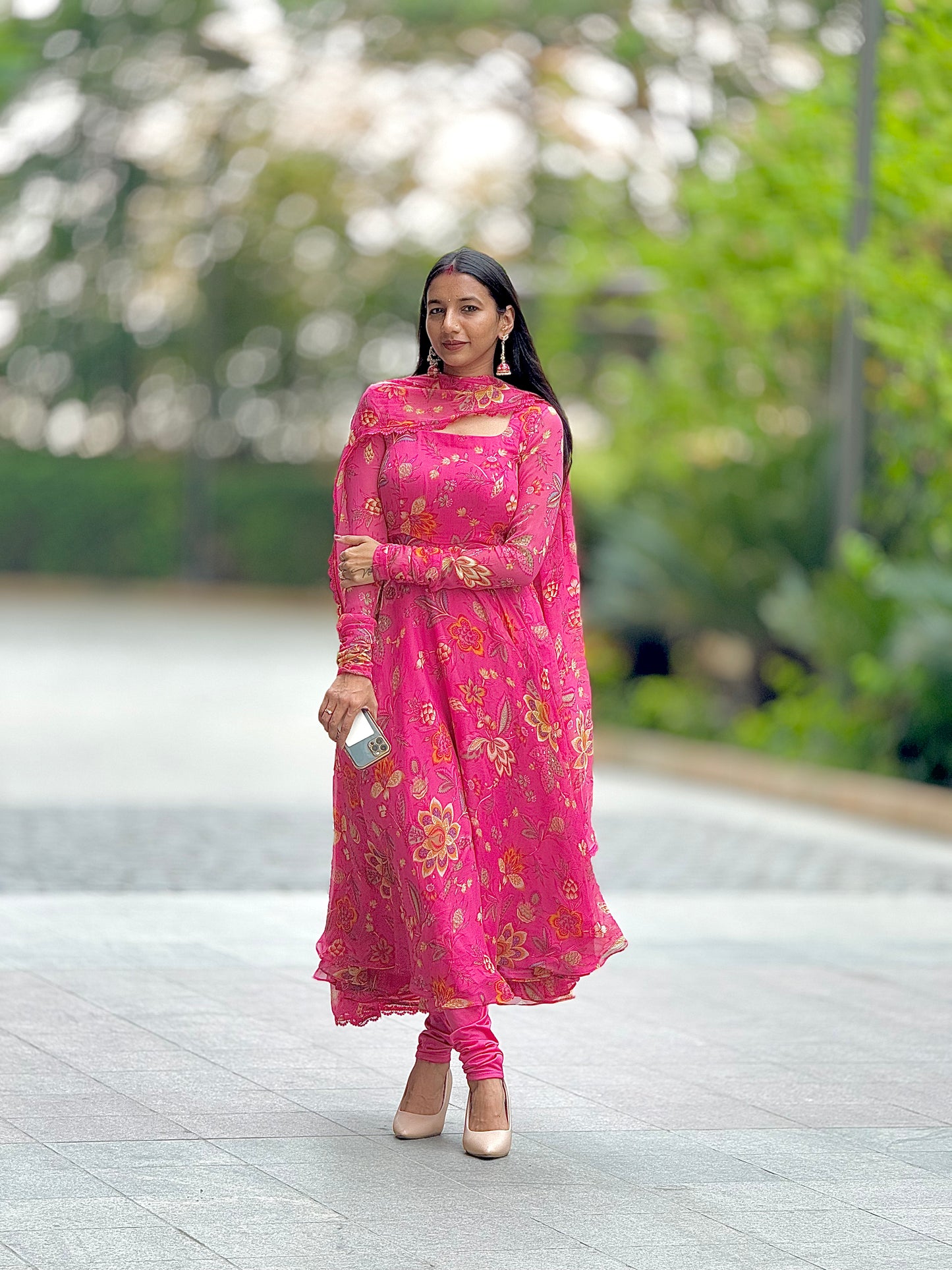 #MBA1957 Gaajri pink floral anarkali and dupatta
