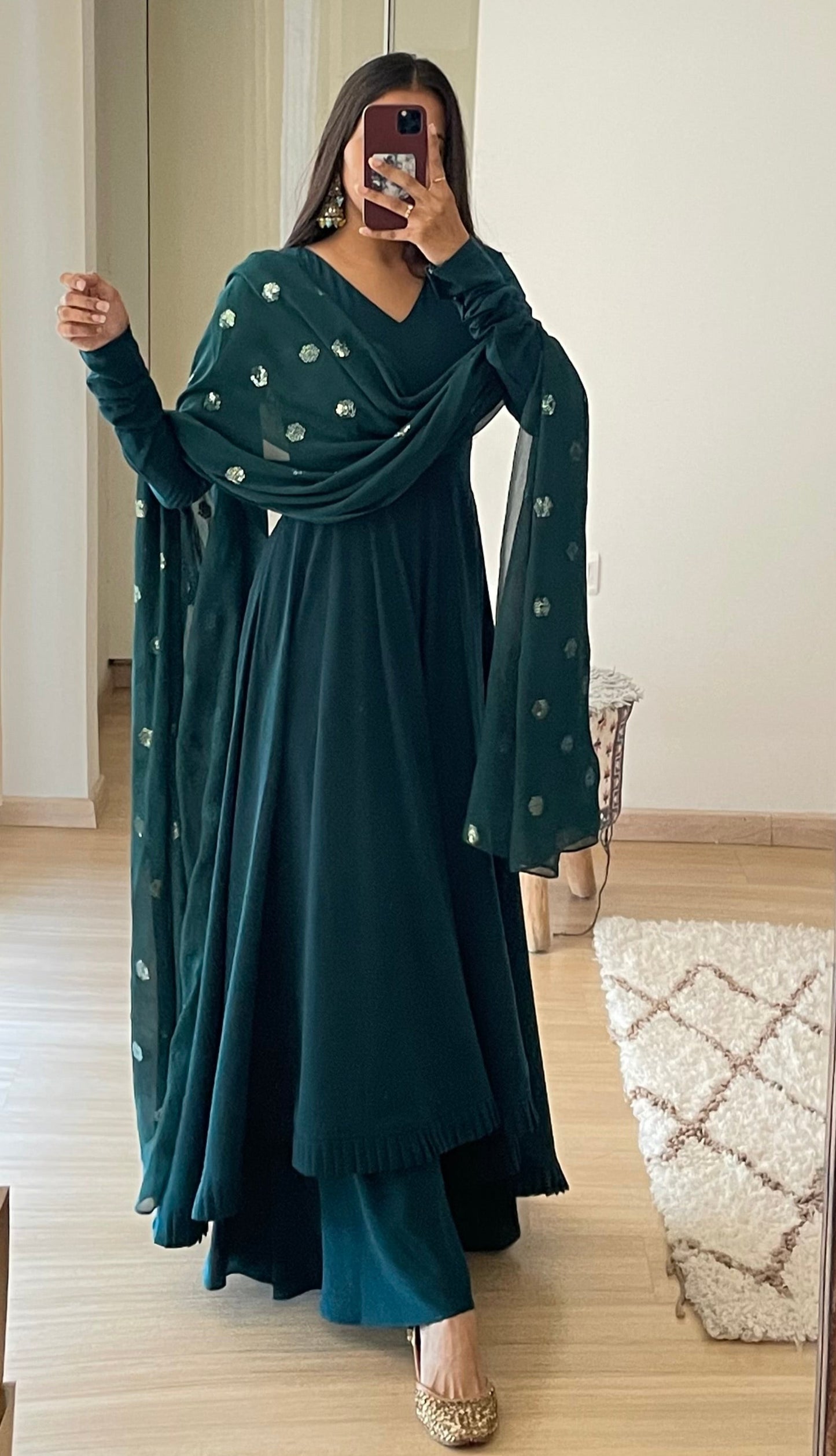 #MBA1843 High low anarkali set- Peacock blue